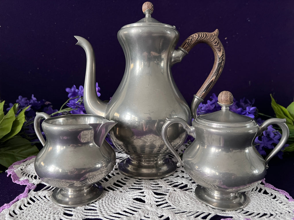 Royal Holland Pewter Tea Service, 3-Piece | Mid-Century Dutch Vintage Pewter
