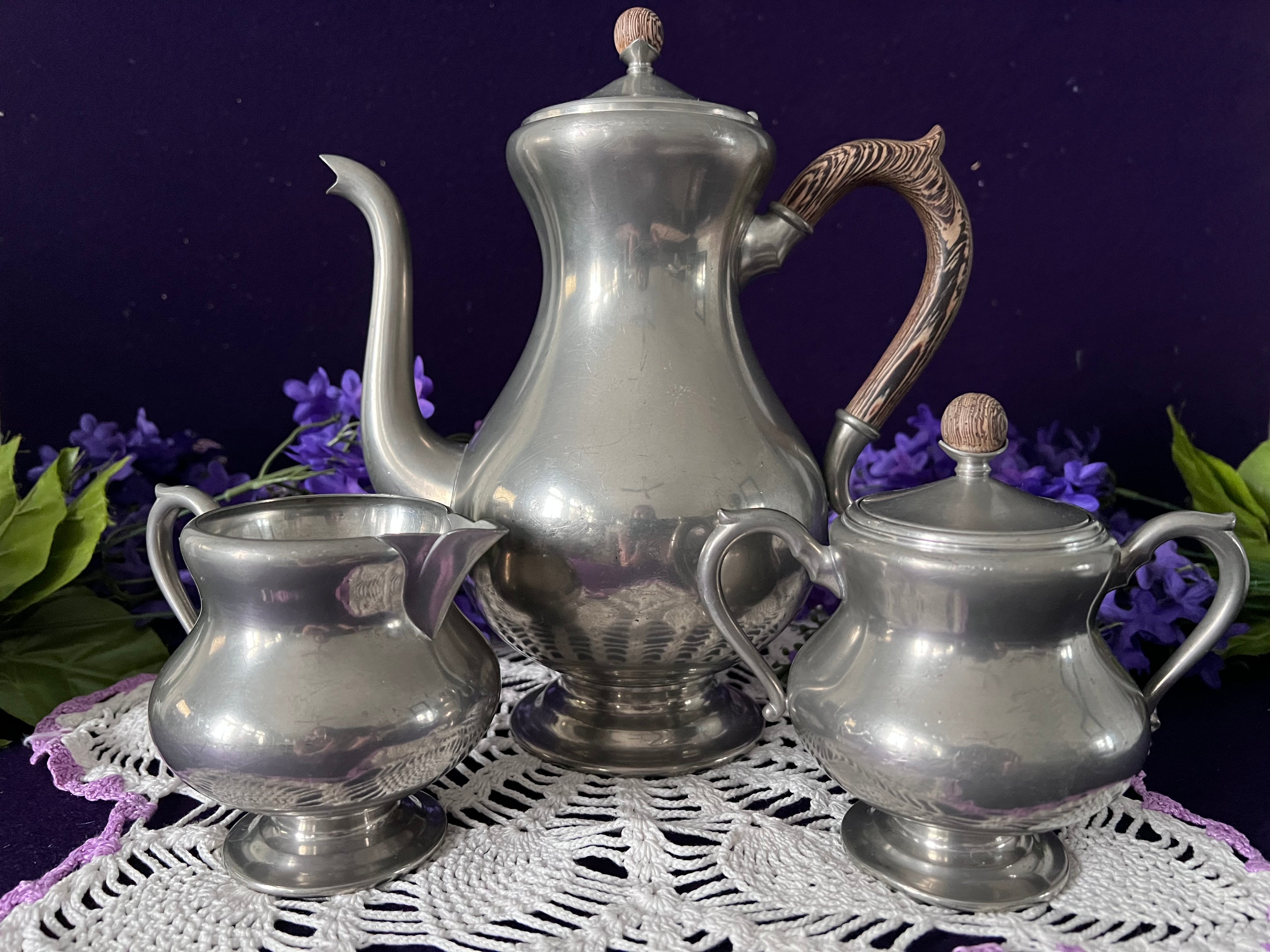 Royal Holland Pewter Tea Service, 3-Piece | Mid-Century Dutch Vintage Pewter