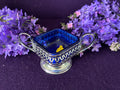Cobalt Blue Crystal Bon Bon Dish with Silver-Tone Mounts | Vintage Birmingham England