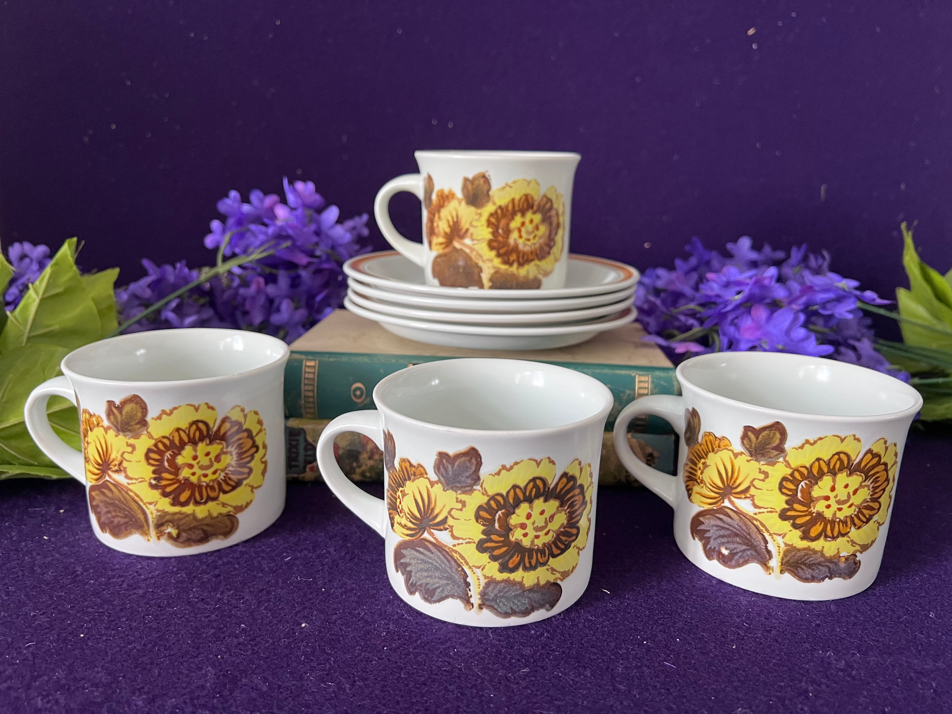 Royal Doulton ‘Forest Glen’ Mugs, Set of 4 | Lambeth Stoneware Vintage 1970s England