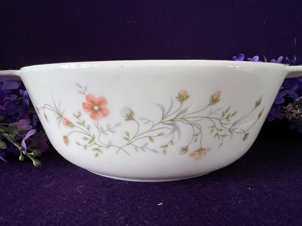 JAJ Pyrex Milk Glass Floral Bowl | Vintage Mid-Century English Kitchenware