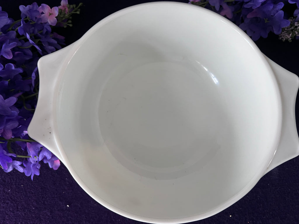 JAJ Pyrex Milk Glass Floral Bowl | Vintage Mid-Century English Kitchenware