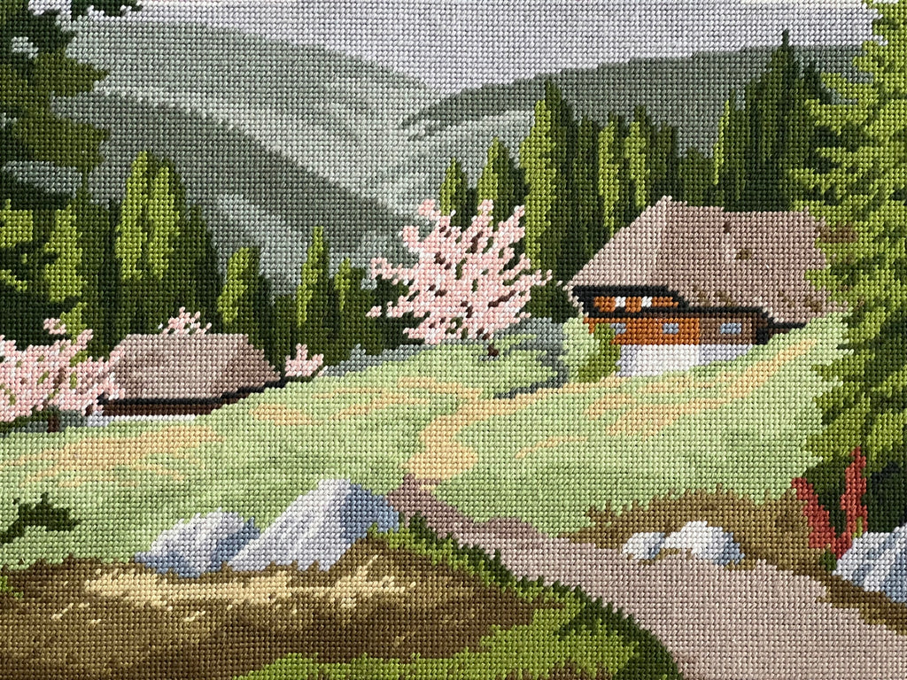 Vintage ‘Im Schwarzwald’ Needlepoint Tapestry | Large Black Forest Landscape Wall Art