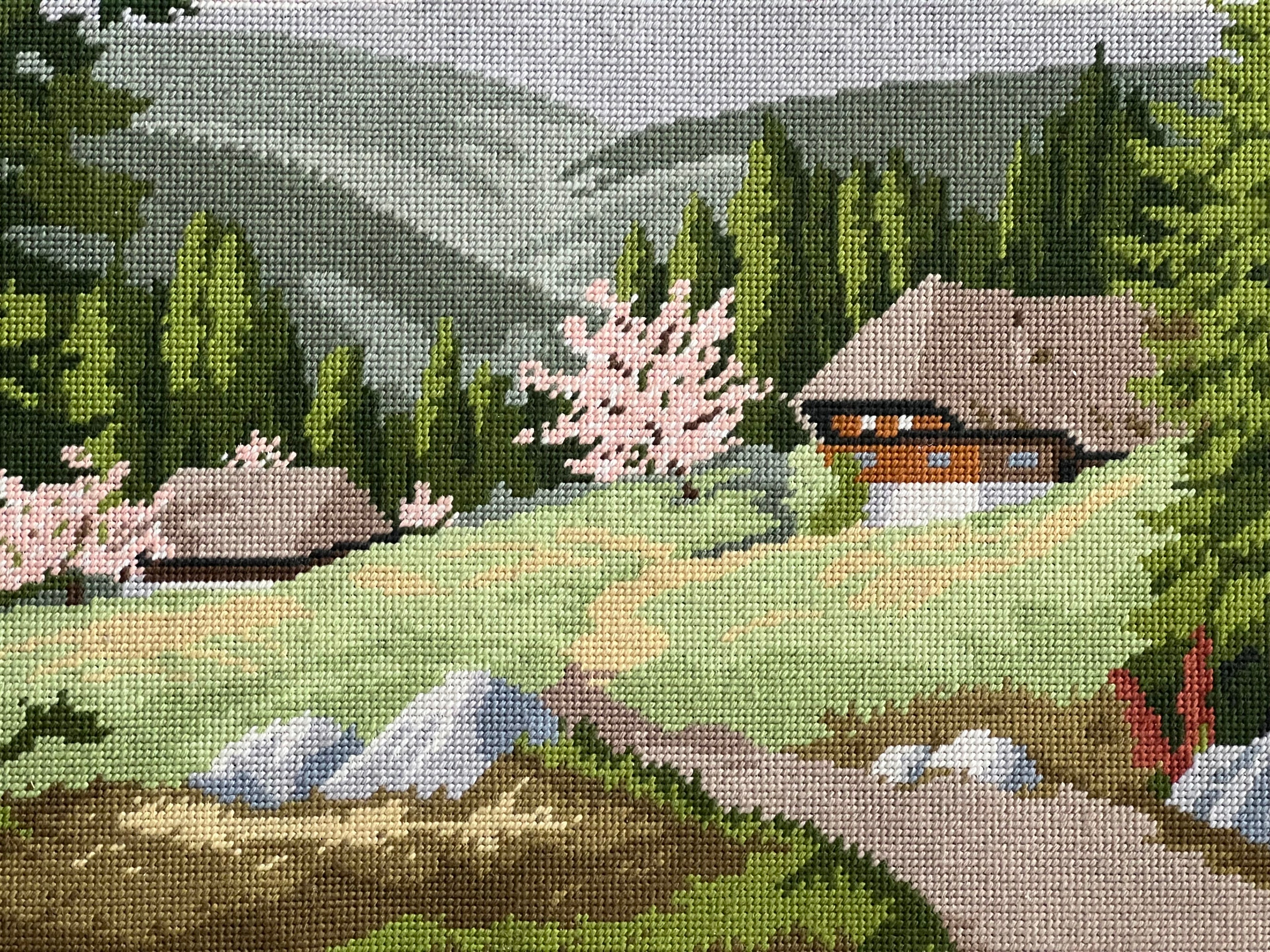 Vintage ‘Im Schwarzwald’ Needlepoint Tapestry | Large Black Forest Landscape Wall Art