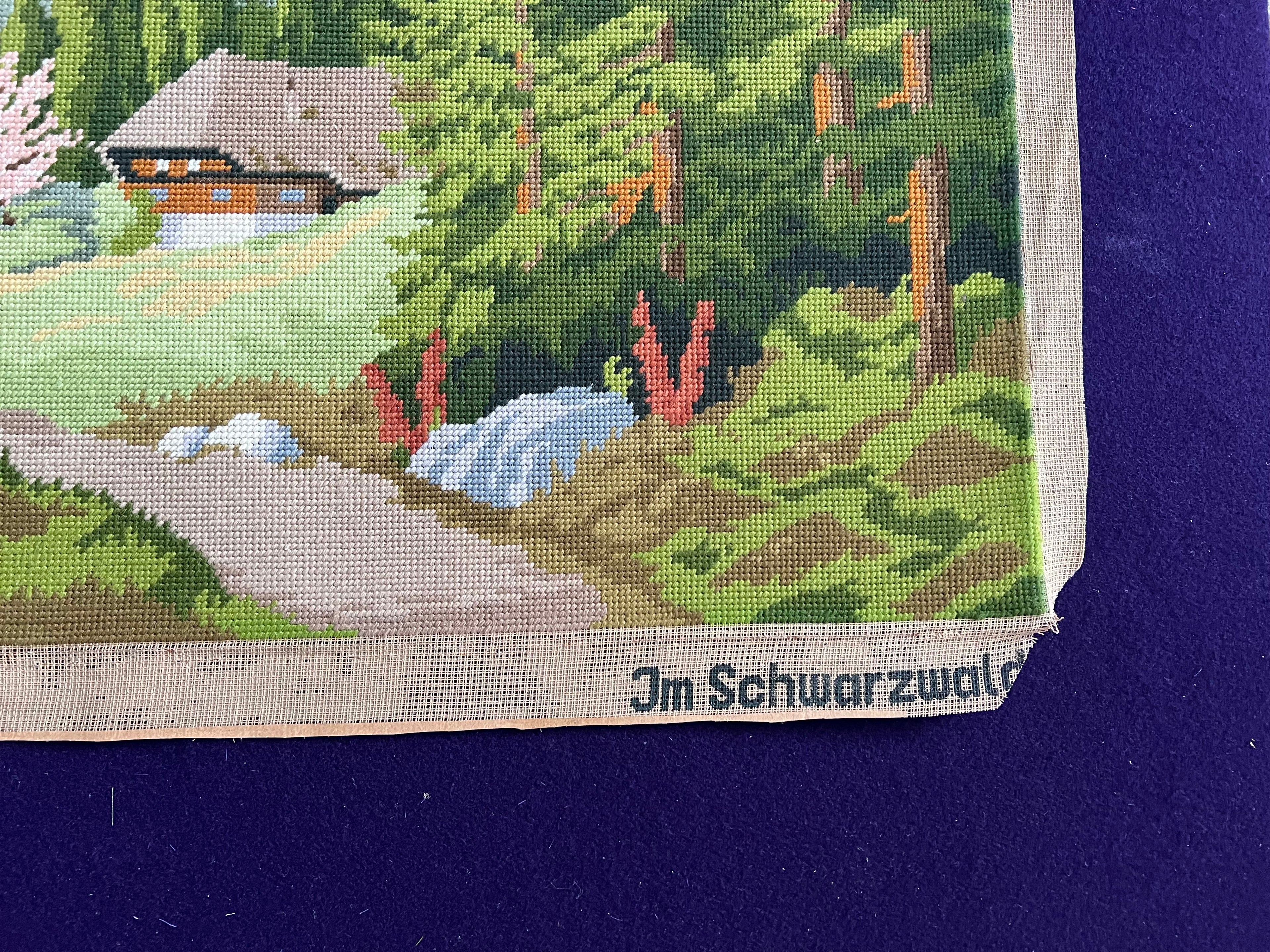 Vintage ‘Im Schwarzwald’ Needlepoint Tapestry | Large Black Forest Landscape Wall Art