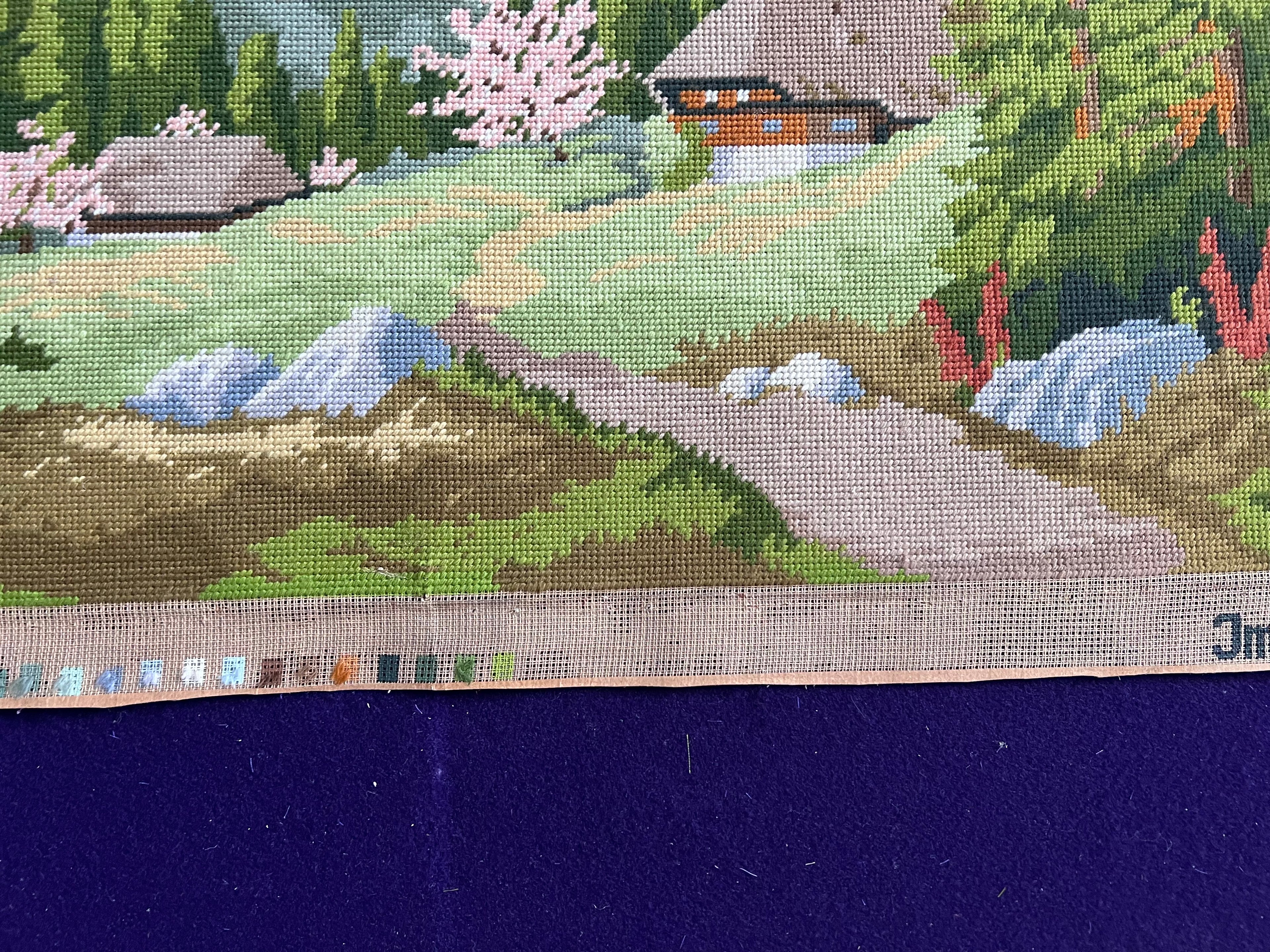Vintage ‘Im Schwarzwald’ Needlepoint Tapestry | Large Black Forest Landscape Wall Art