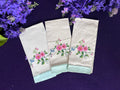 Vintage Hand-Embroidered Floral Tea Towels, Set of 3 | Cross Stitch Pink & Blue Blooms