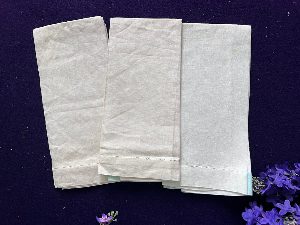 Vintage Hand-Embroidered Floral Tea Towels, Set of 3 | Cross Stitch Pink & Blue Blooms