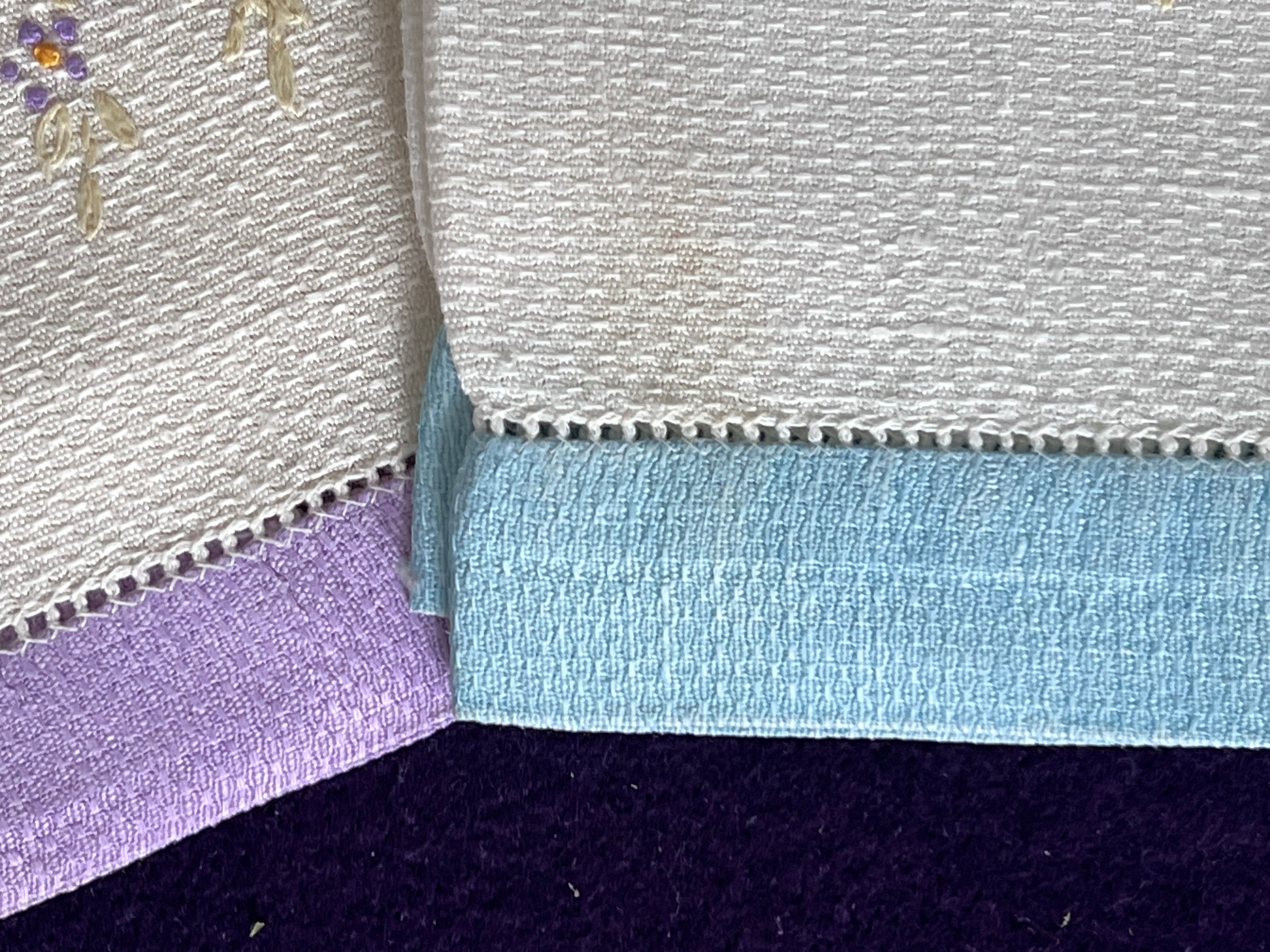 Vintage Floral Embroidered Guest Towels, Set of 2 | Pastel Flower Basket with Lilac & Blue Trim