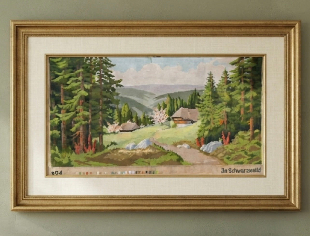 Vintage ‘Im Schwarzwald’ Needlepoint Tapestry | Large Black Forest Landscape Wall Art