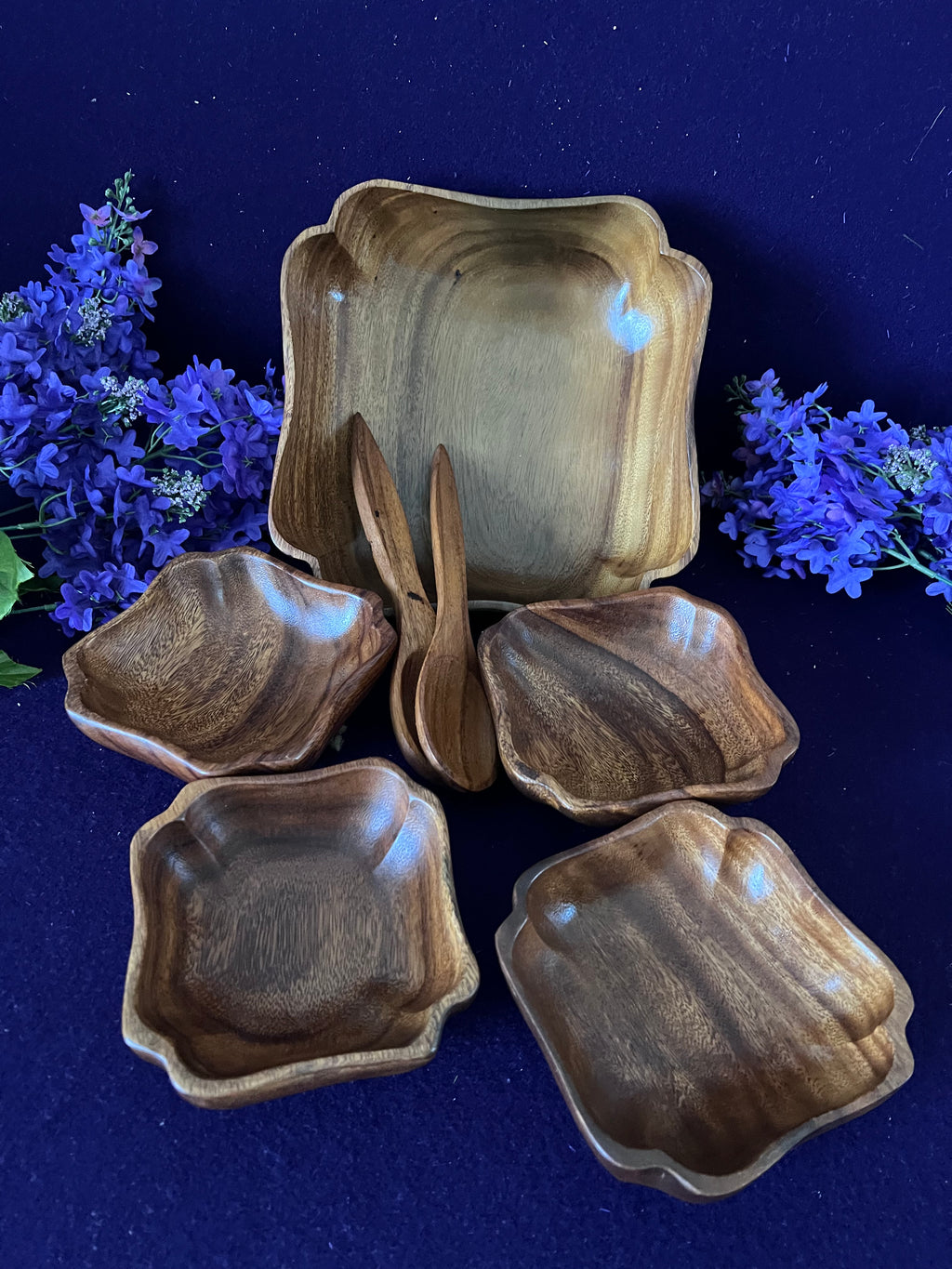 Vintage Monkey Pod Wood Salad Serving Set, 7-Piece | Hand-Crafted Philippines