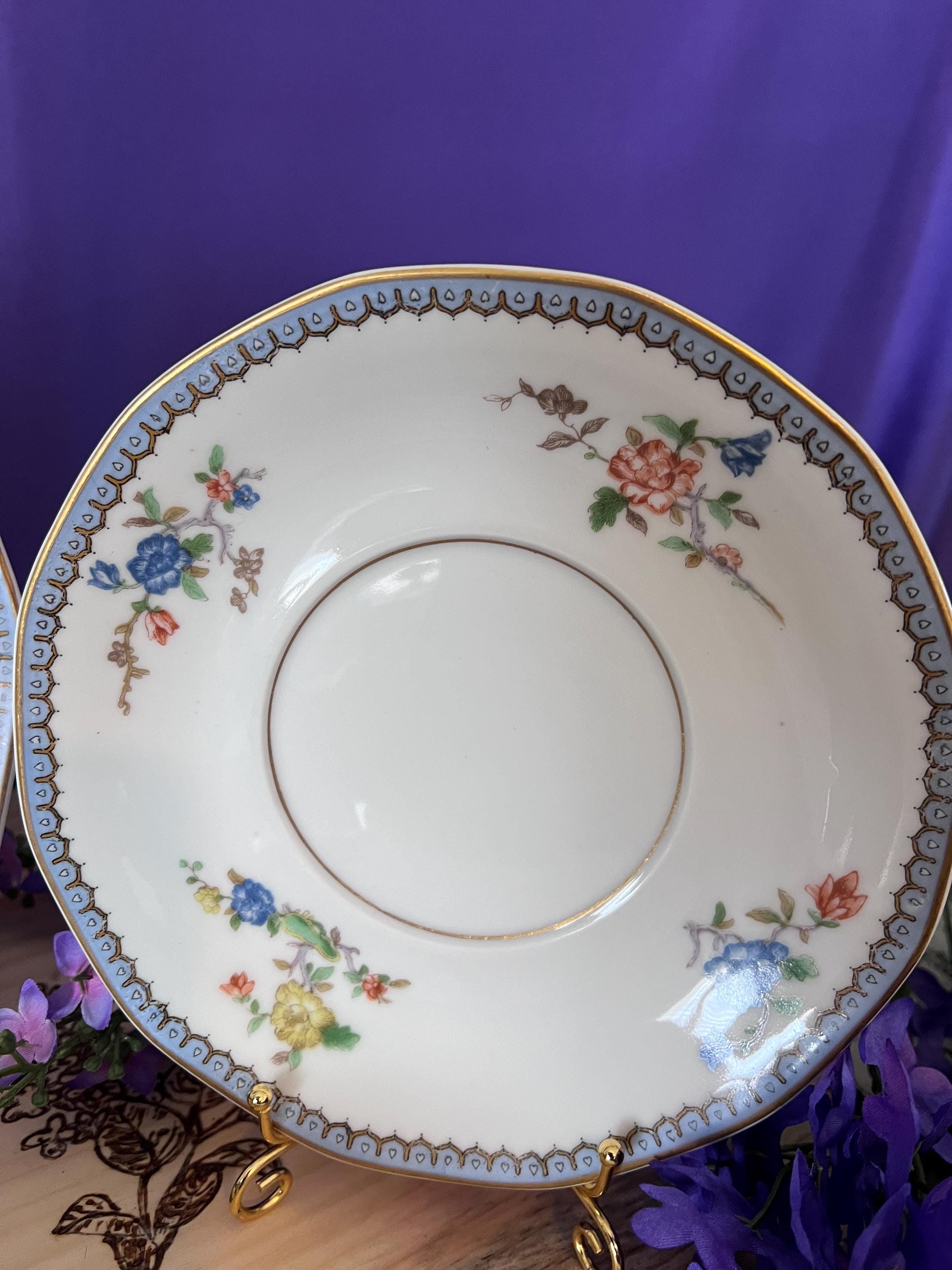 Theodore Haviland Limoges Paradise Replacement China, Bird of Paradise Salad & Dinner Plate, Blue Gold Scalloped Saucer, Fruit Nappy Bowl