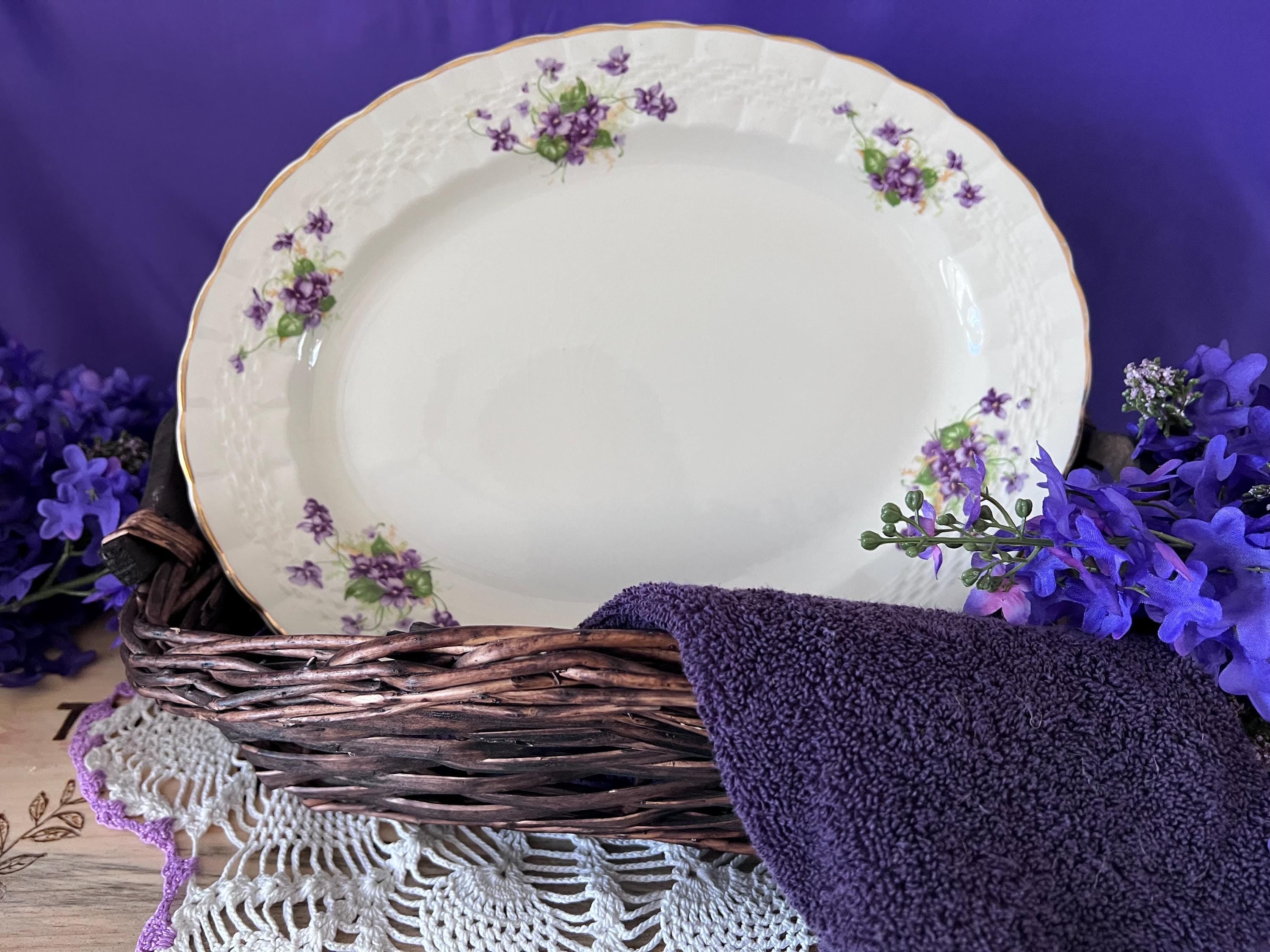 Vintage Simpsons Ambassador Ware Platter | Purple Violets, Gold Trim, English Ironstone Serving Dish