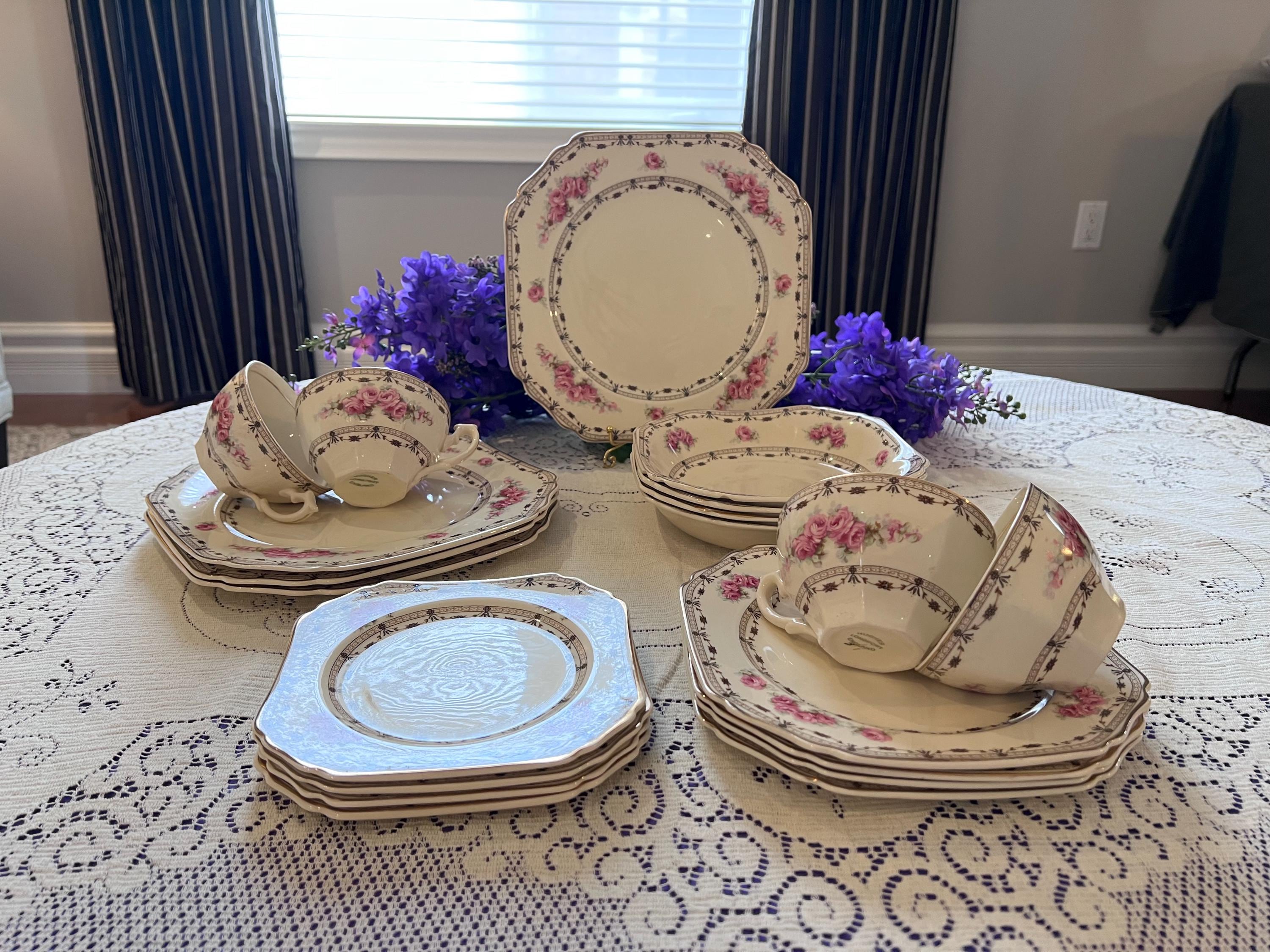Thomas Hughes Coronation Rose China Set – Pink Roses, Gold Trim, English Ironstone (1930s)