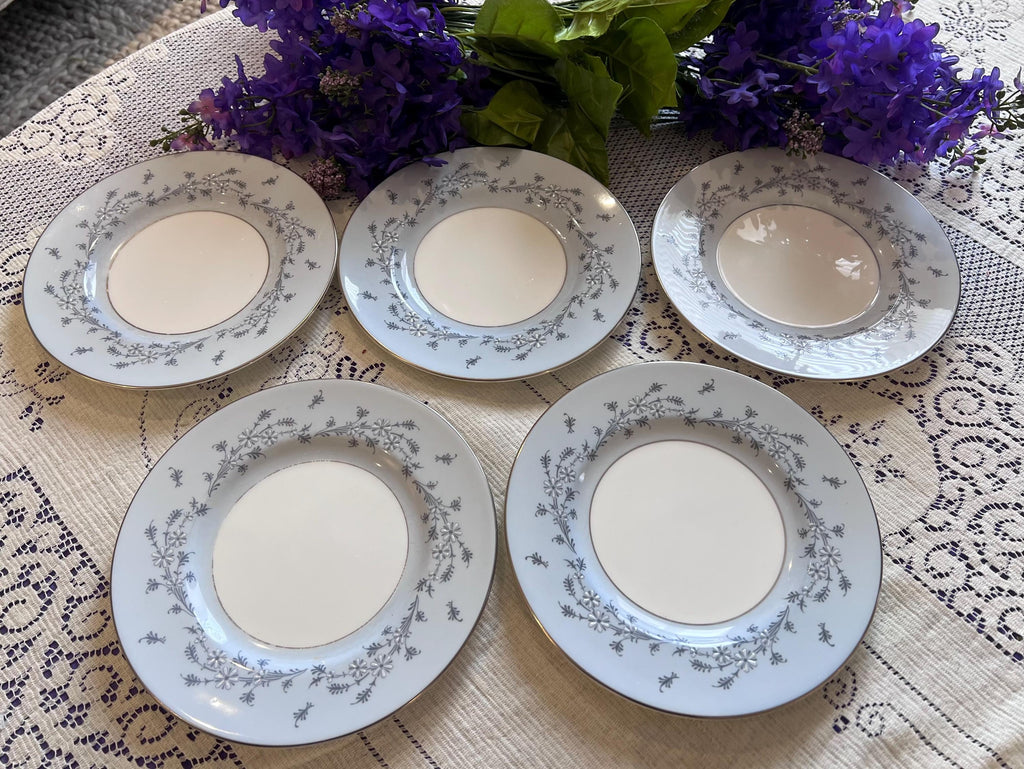 Minton Grey Mist Salad Plates – Set of 5, Bone China, Mid Century England