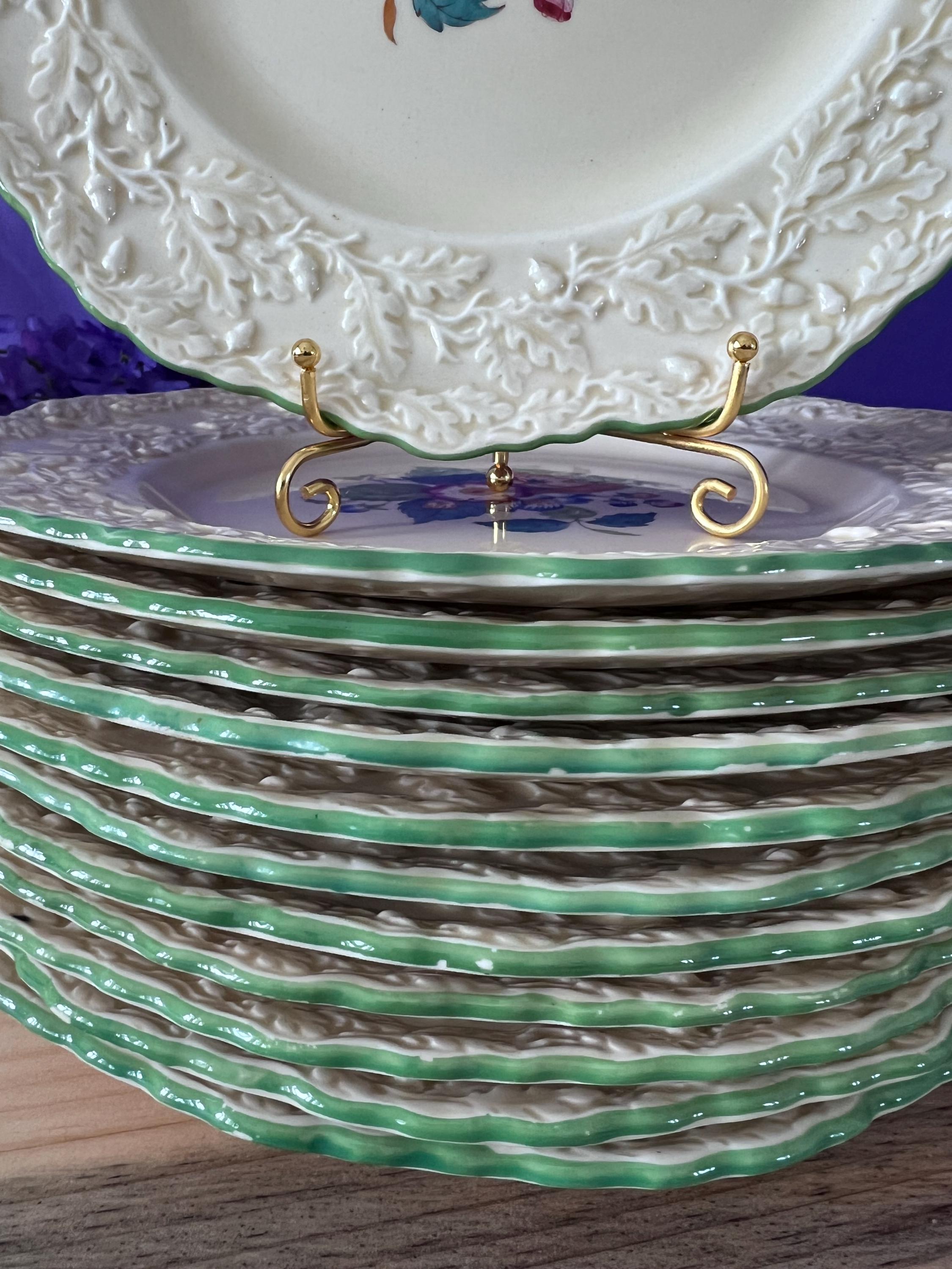 Set of 12 Mason’s Patent Ironstone Lunch Plates - Fruit Basket C2691 - Embossed Oak Leaf Border - English Vintage China