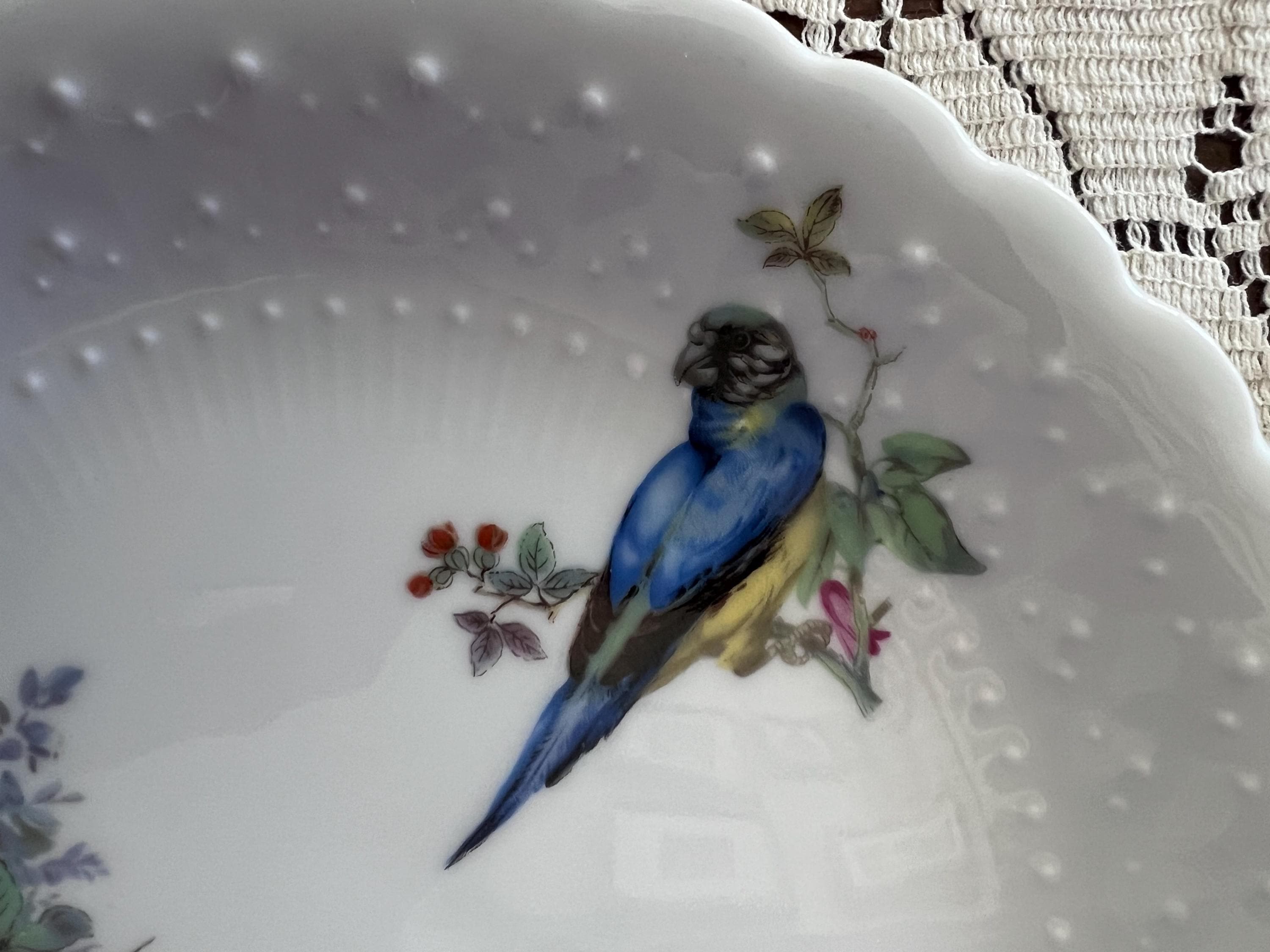 Set of 14 Georges Boyer Limoges Bird Plates | French Porcelaine Dure Dessert Set