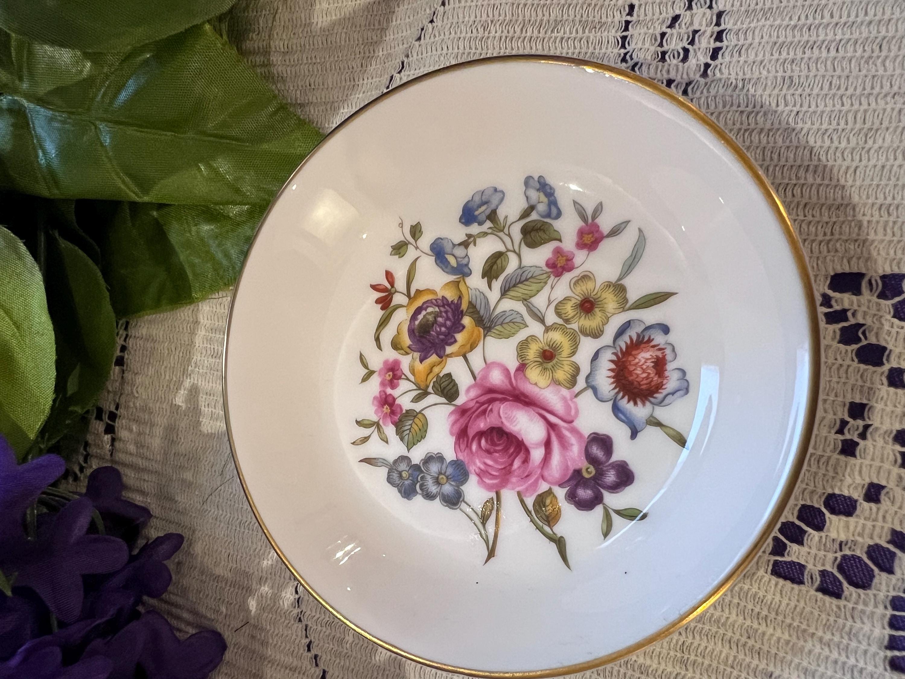 Royal Worcester Bone China Pin Dishes, Set of 2, Floral Dianthus, Summer Bouquet (1951)