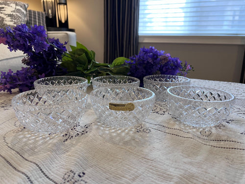 Bohemia Crystal Dessert Bowls – Diamond Cut Lead Crystal Set (Czechoslovakia)