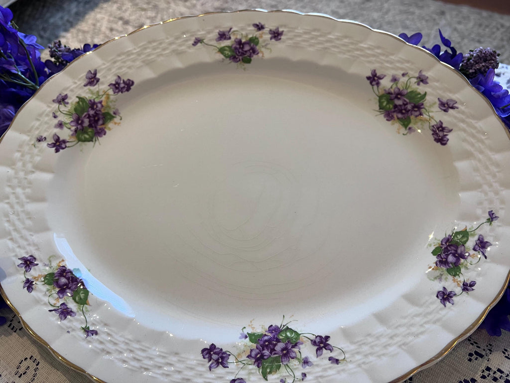 Vintage Simpsons Ambassador Ware Platter | Purple Violets, Gold Trim, English Ironstone Serving Dish