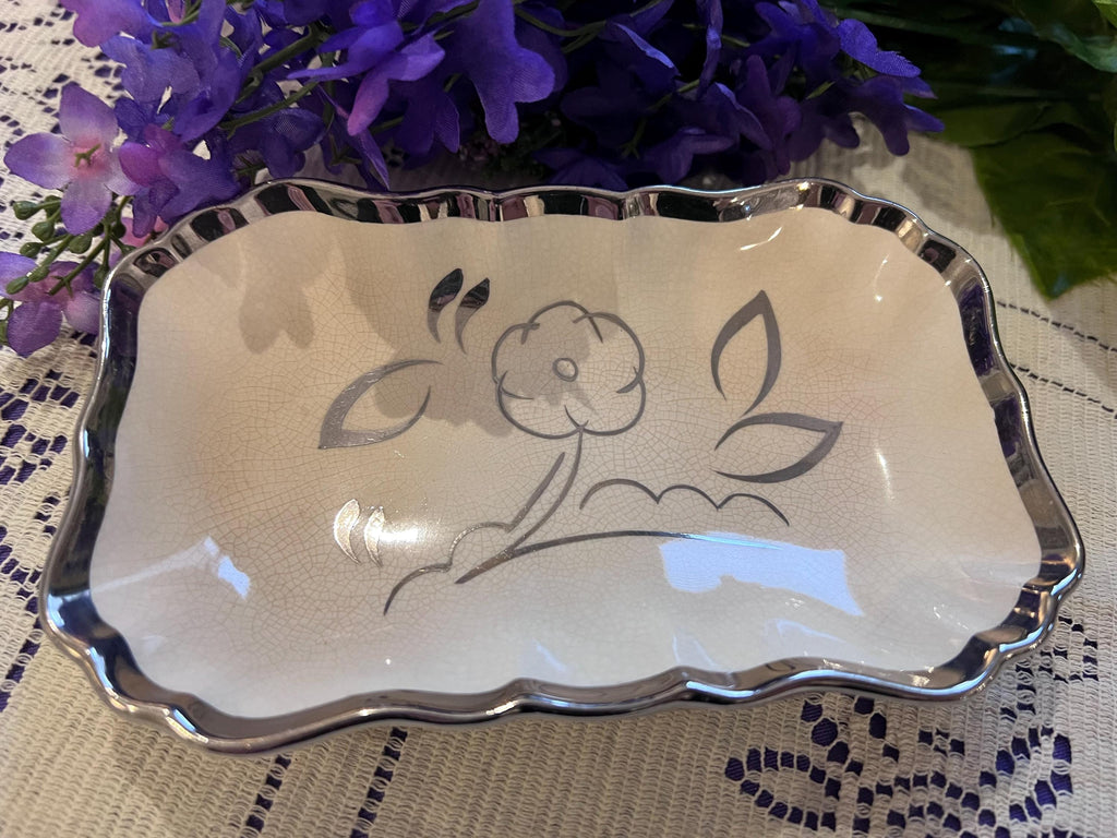Vintage Sandland Ware Silver Floral Tray | Art Deco Mid-Century Vanity Dish