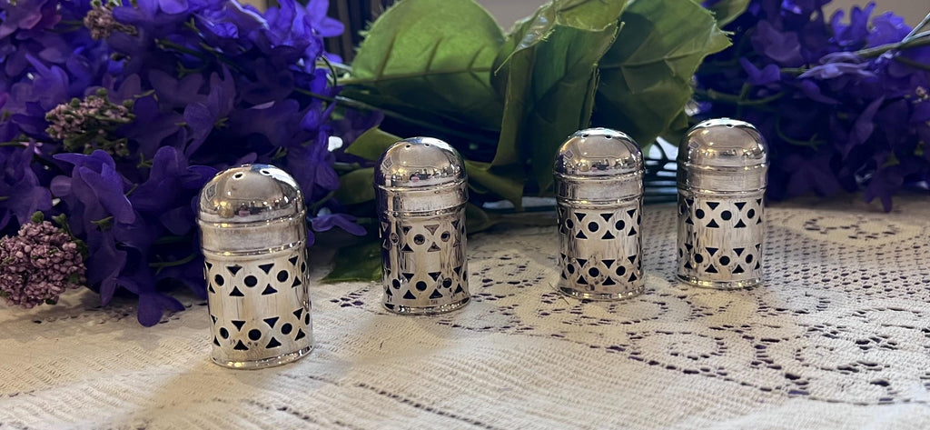 Vintage Cobalt Blue & Silver-Plated Salt Shakers – Set of 4