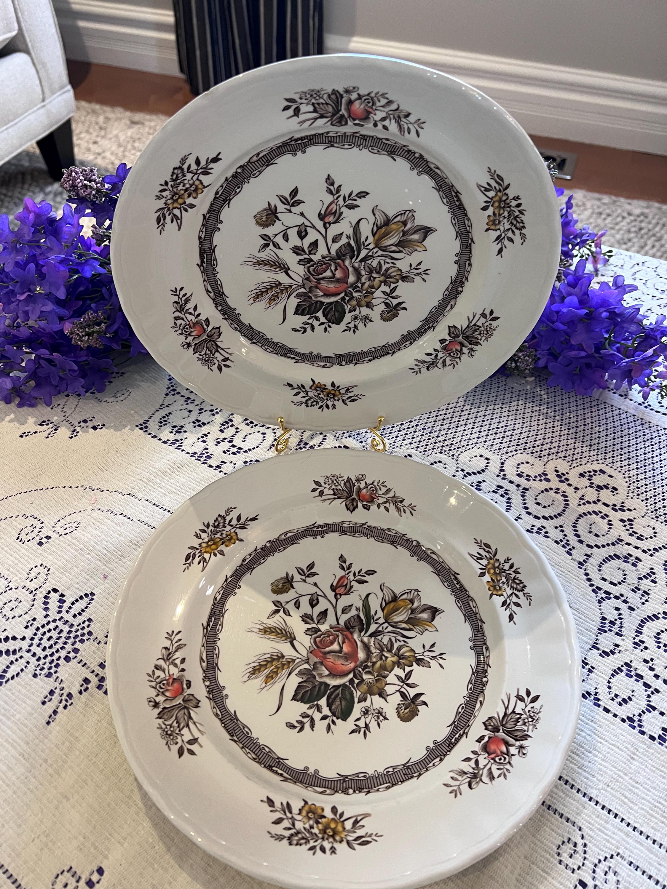 Vintage Wood & Sons Rosedale Plates – Hand Engraved Floral English Ironstone Set