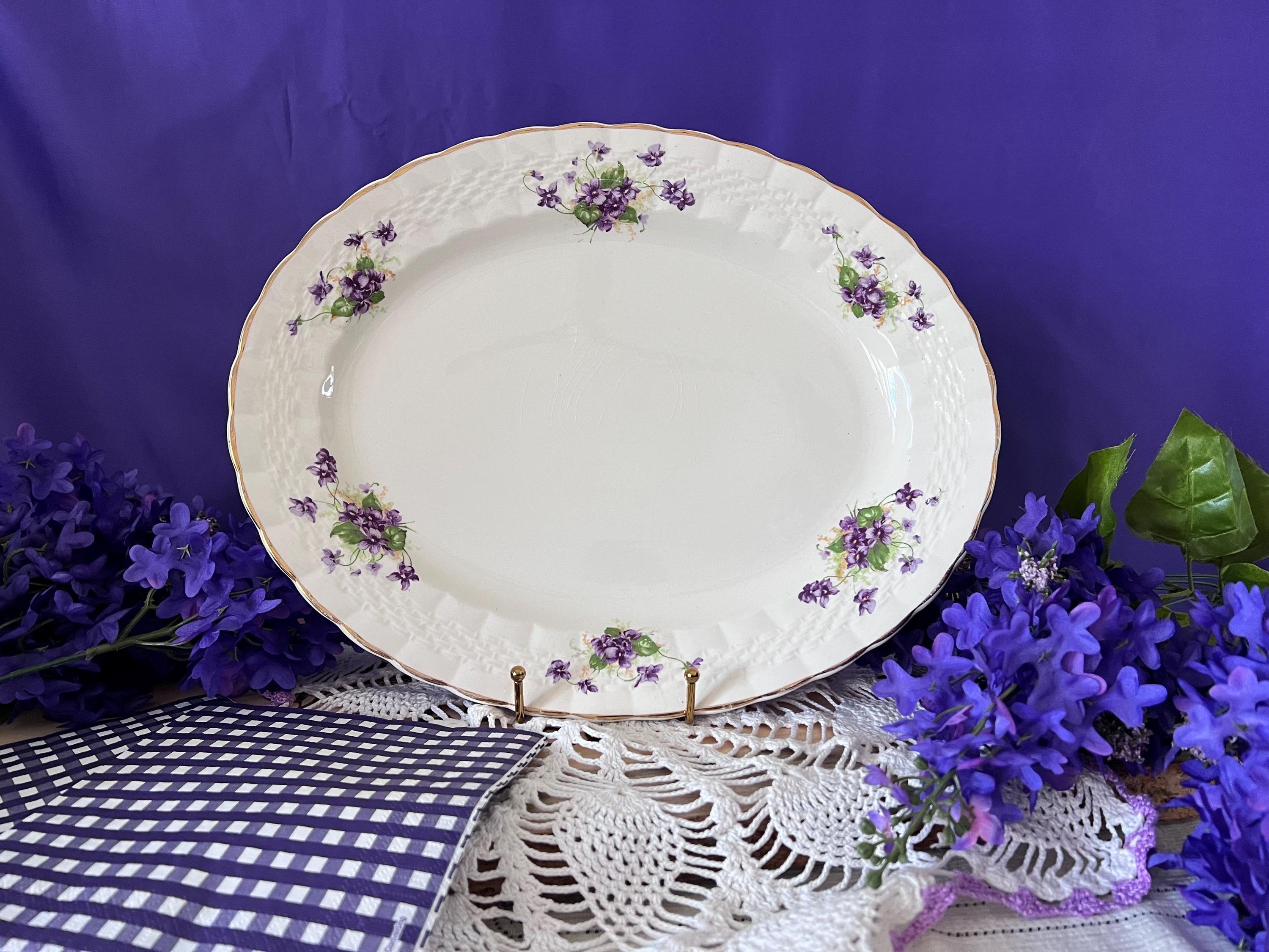 Vintage Simpsons Ambassador Ware Platter | Purple Violets, Gold Trim, English Ironstone Serving Dish