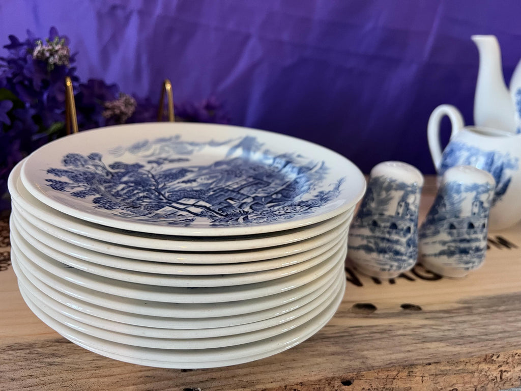 Rare Enoch Wedgwood Countryside Blue Transferware - Complete 65 -Piece Dinner Service for 12 - English Ironstone
