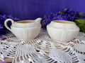 Vintage Belleek Ireland Tridacna Creamer and Sugar Set - 6th Green Mark 1965-1980 - Irish Parian China Shell Pattern - Yellow Lustre Trim