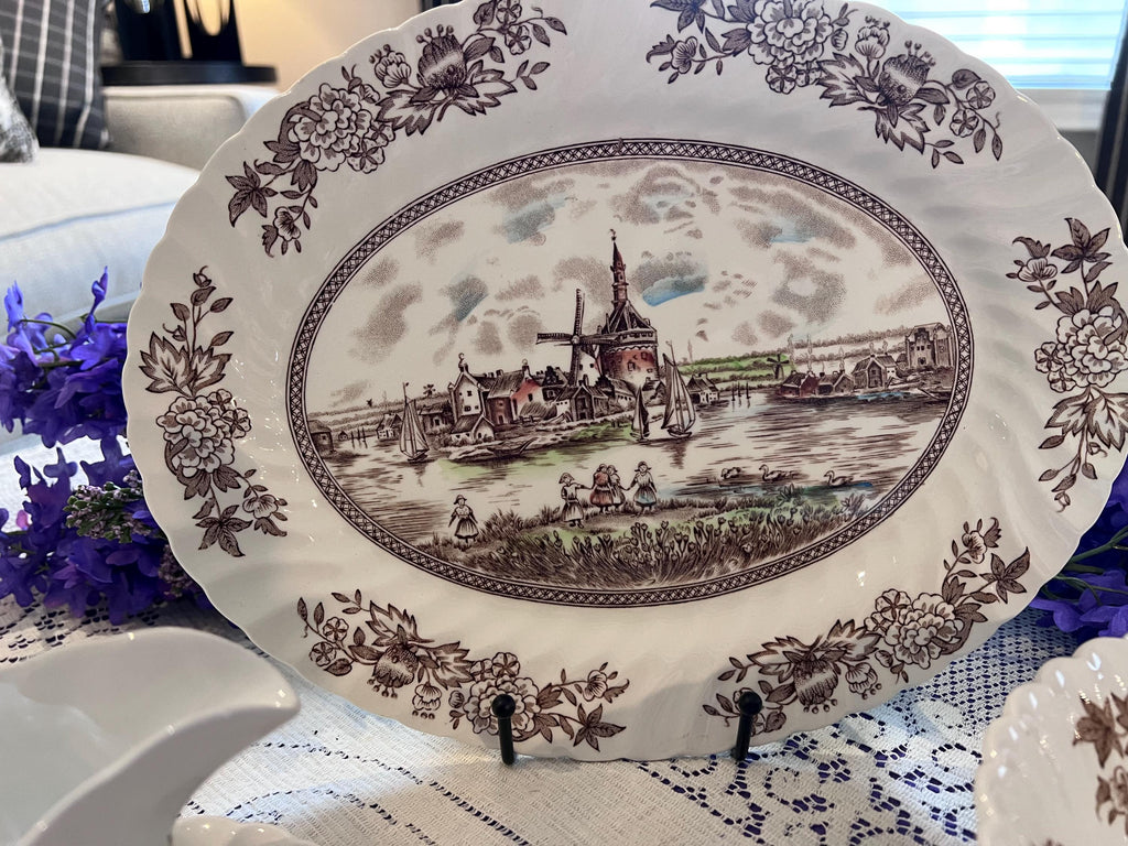 Johnson Brothers Tulip Time Serving Set | Oval Platter, Gravy Boat, Underplate | England