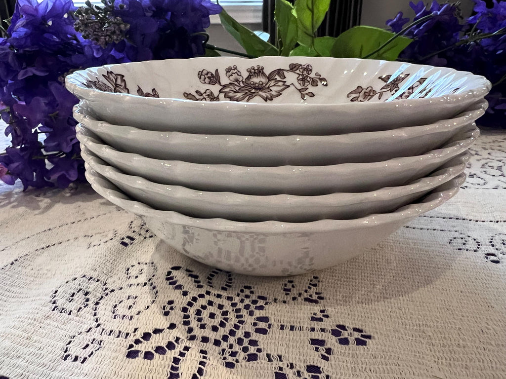 Johnson Brothers Tulip Time Brown Plates, Bowls, Cups Saucers | Made England