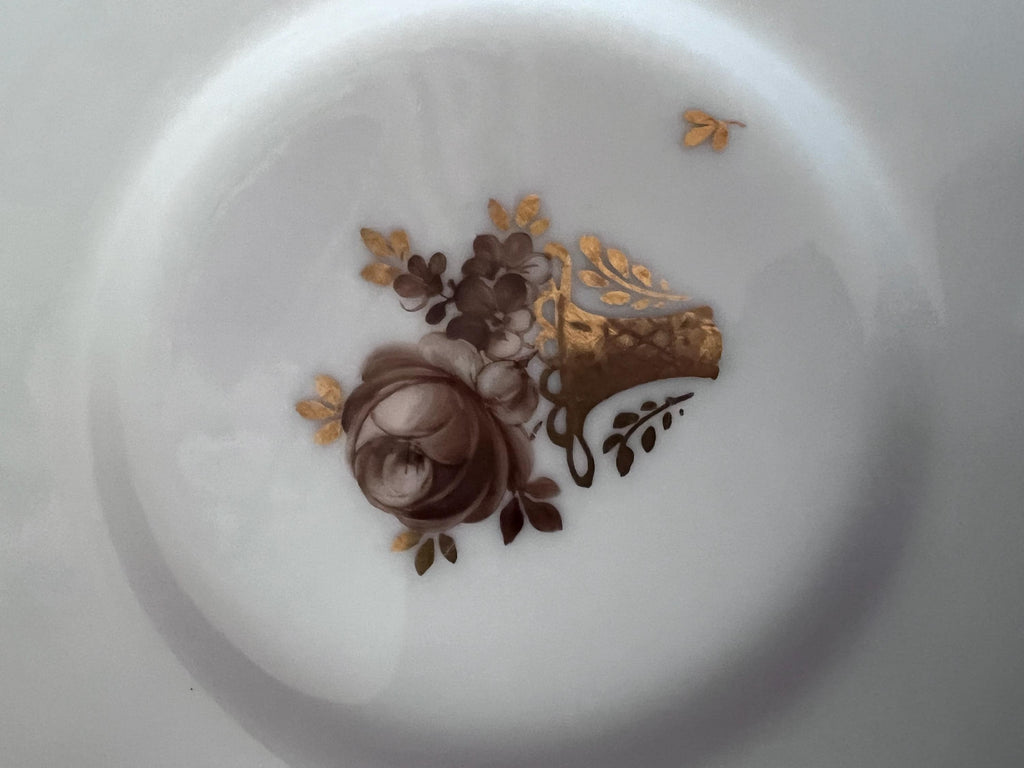 Vintage Royal Copenhagen Porcelain Plates | Set of 8 | Gilded Flower Basket