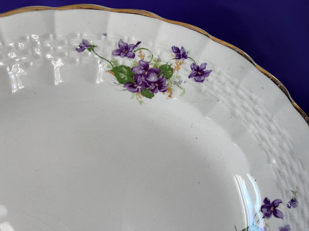 Vintage Simpsons Ambassador Ware Platter | Purple Violets, Gold Trim, English Ironstone Serving Dish