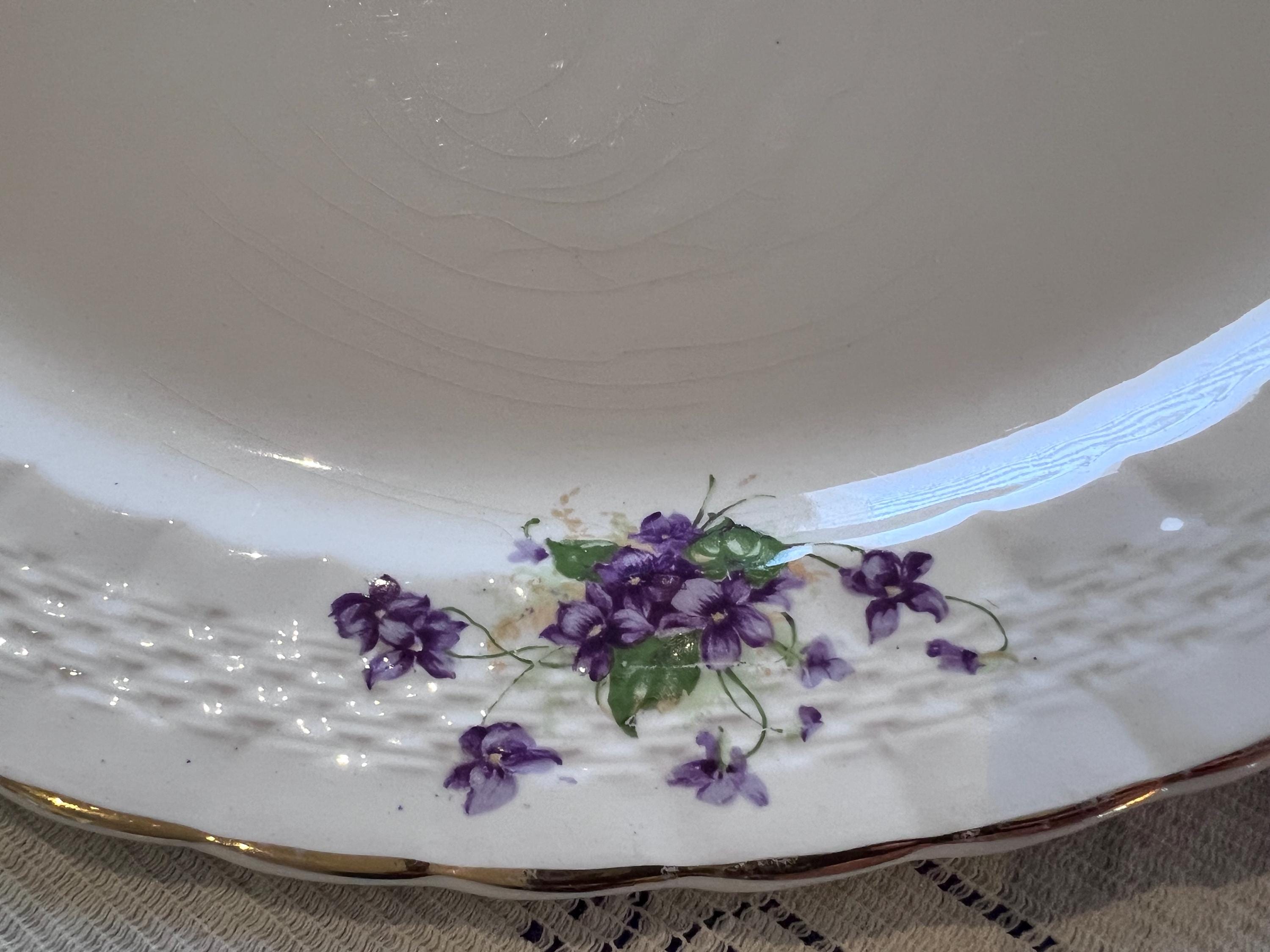 Vintage Simpsons Ambassador Ware Platter | Purple Violets, Gold Trim, English Ironstone Serving Dish