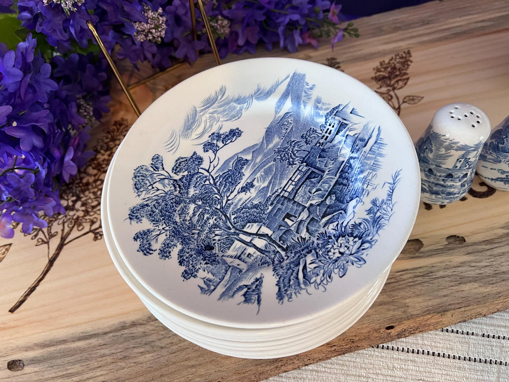 Rare Enoch Wedgwood Countryside Blue Transferware - Complete 65 -Piece Dinner Service for 12 - English Ironstone