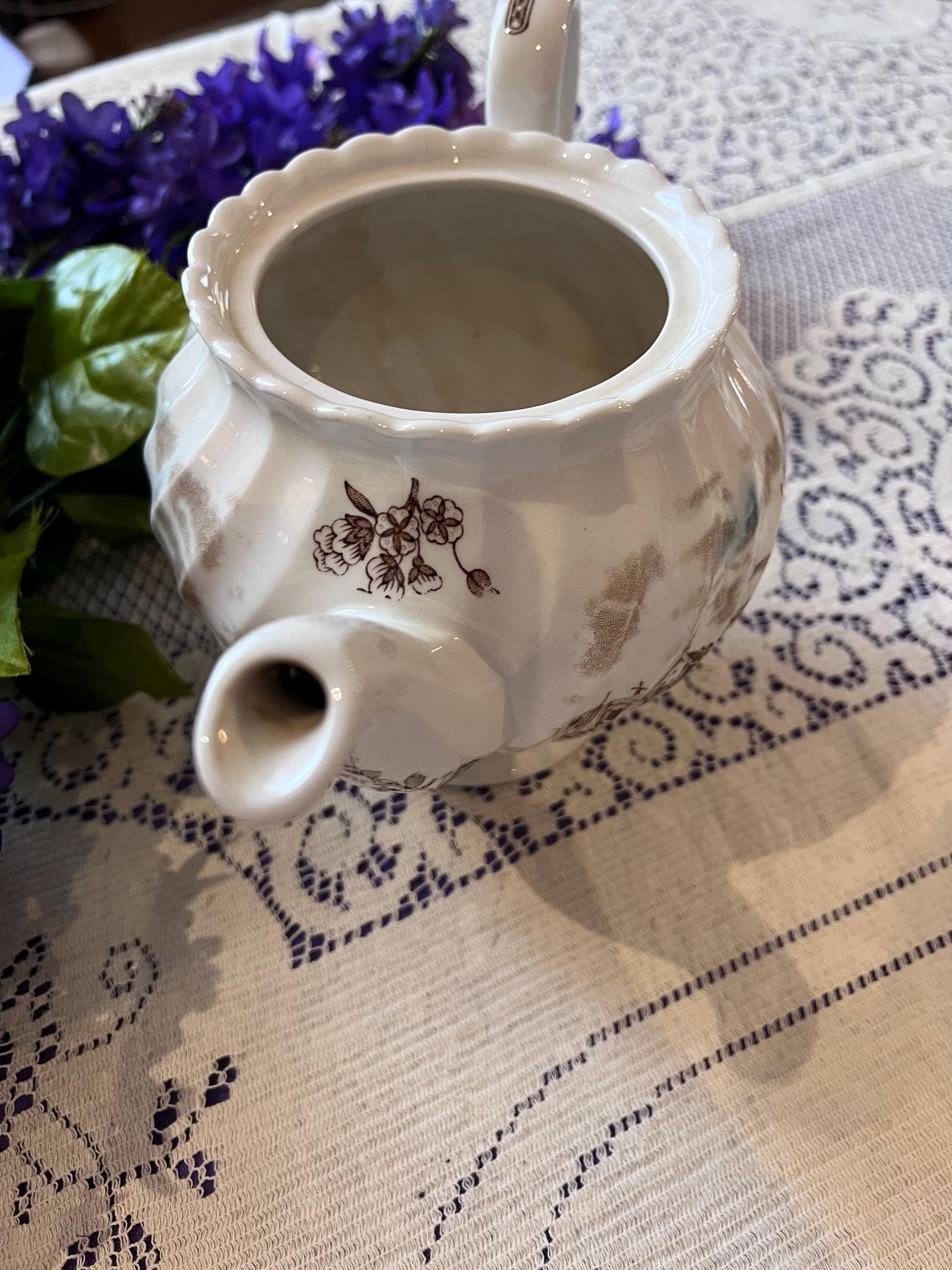 Rare Johnson Brothers Tulip Time Teapot Set | Brown Transferware, Made in England
