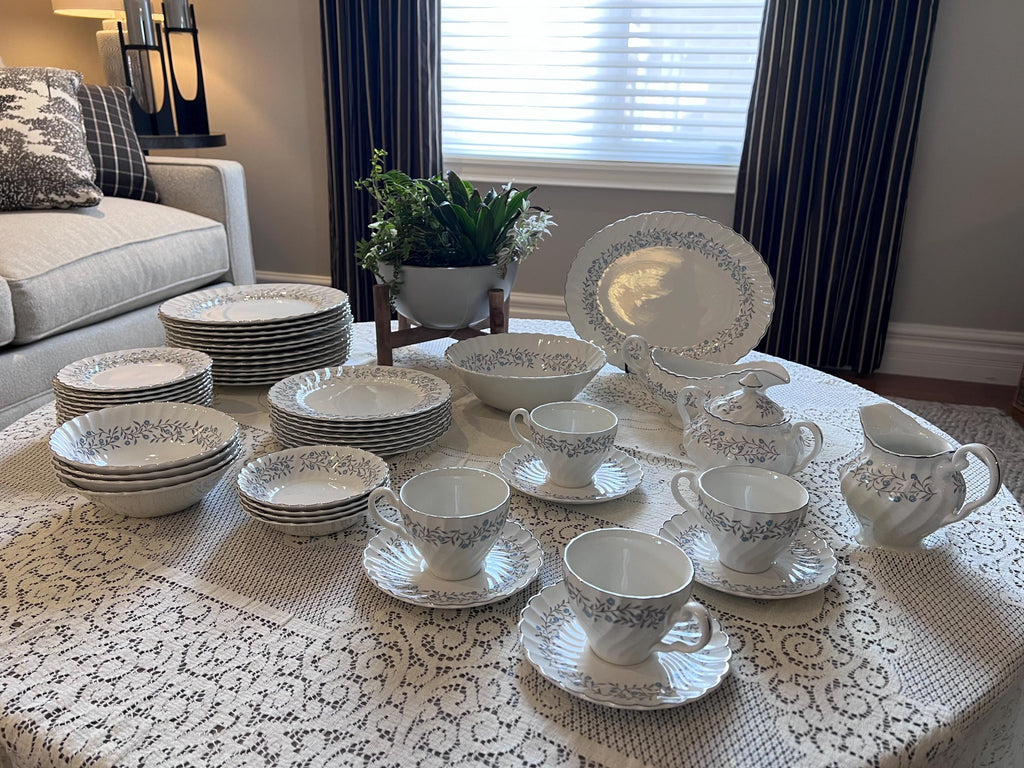 Johnson Brothers Waldorf Blue Floral Dinnerware | Regency Ironstone China, Platinum Trim