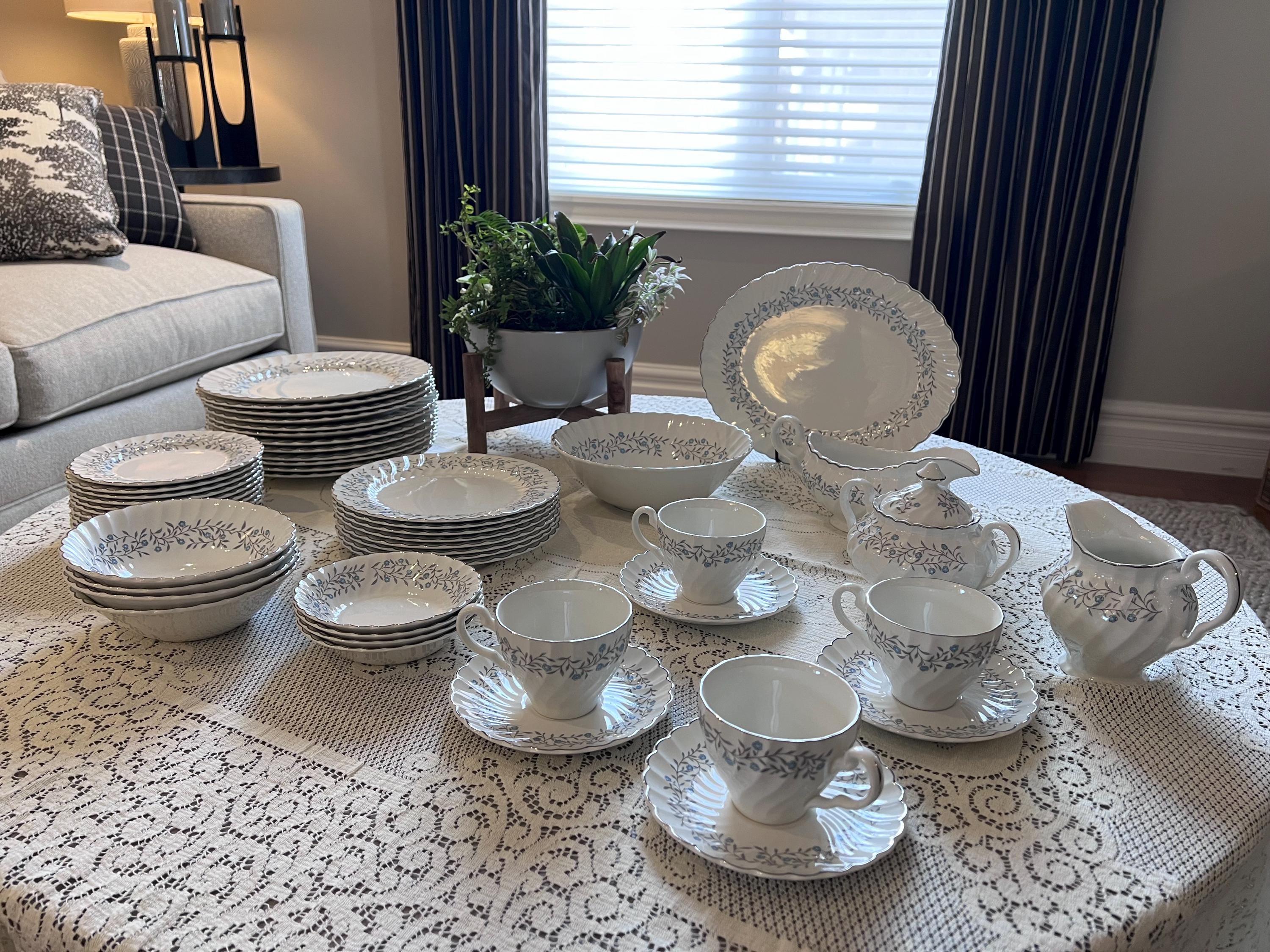 Johnson Brothers Waldorf Blue Floral Dinnerware | Regency Ironstone China, Platinum Trim