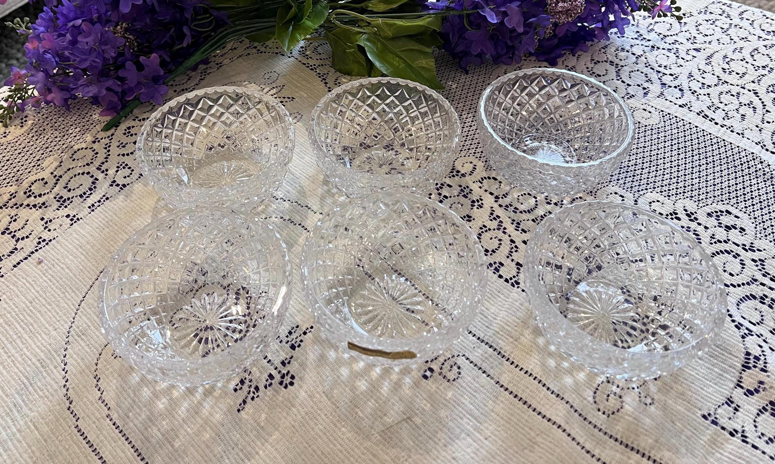 Bohemia Crystal Dessert Bowls – Diamond Cut Lead Crystal Set (Czechoslovakia)