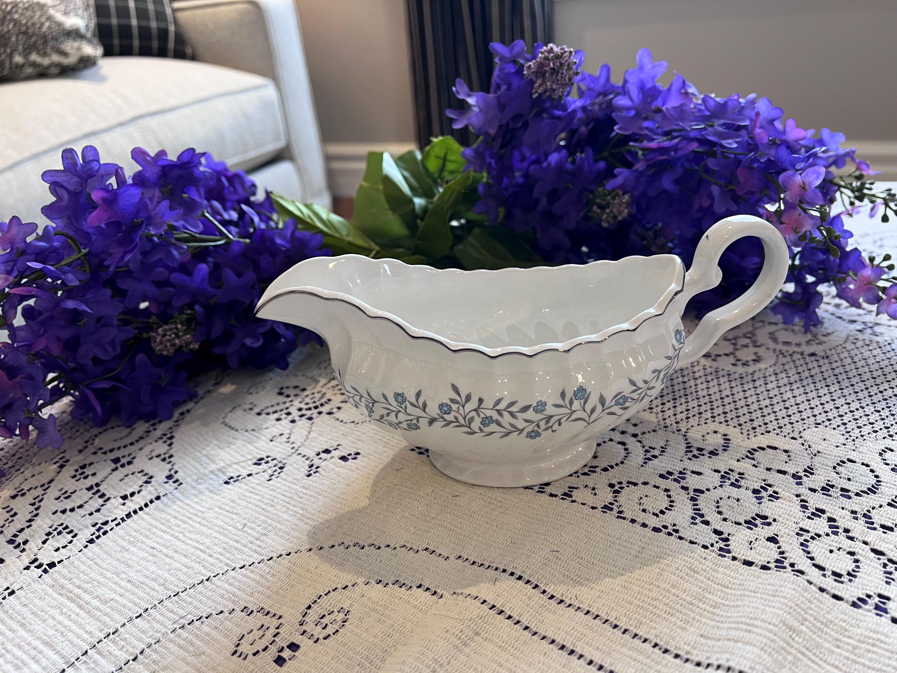Johnson Brothers Waldorf Blue Floral Dinnerware | Regency Ironstone China, Platinum Trim