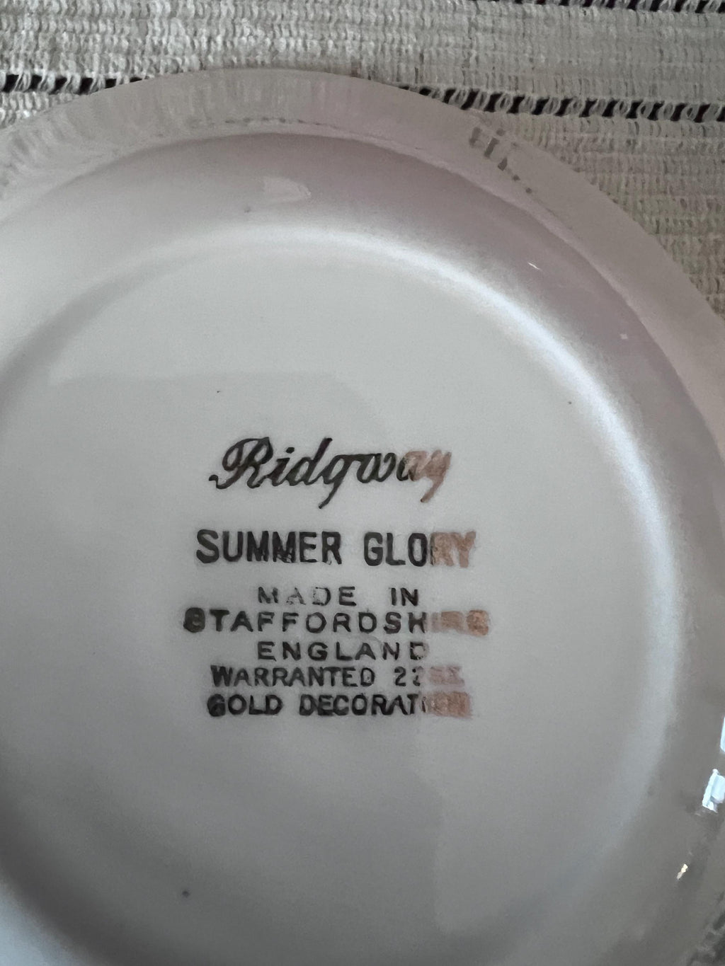 Vintage Ridgway Summer Glory Ironstone Set – Pink Cabbage Rose & Bluebells – Made in Staffordshire England – 22kt Gold Trim