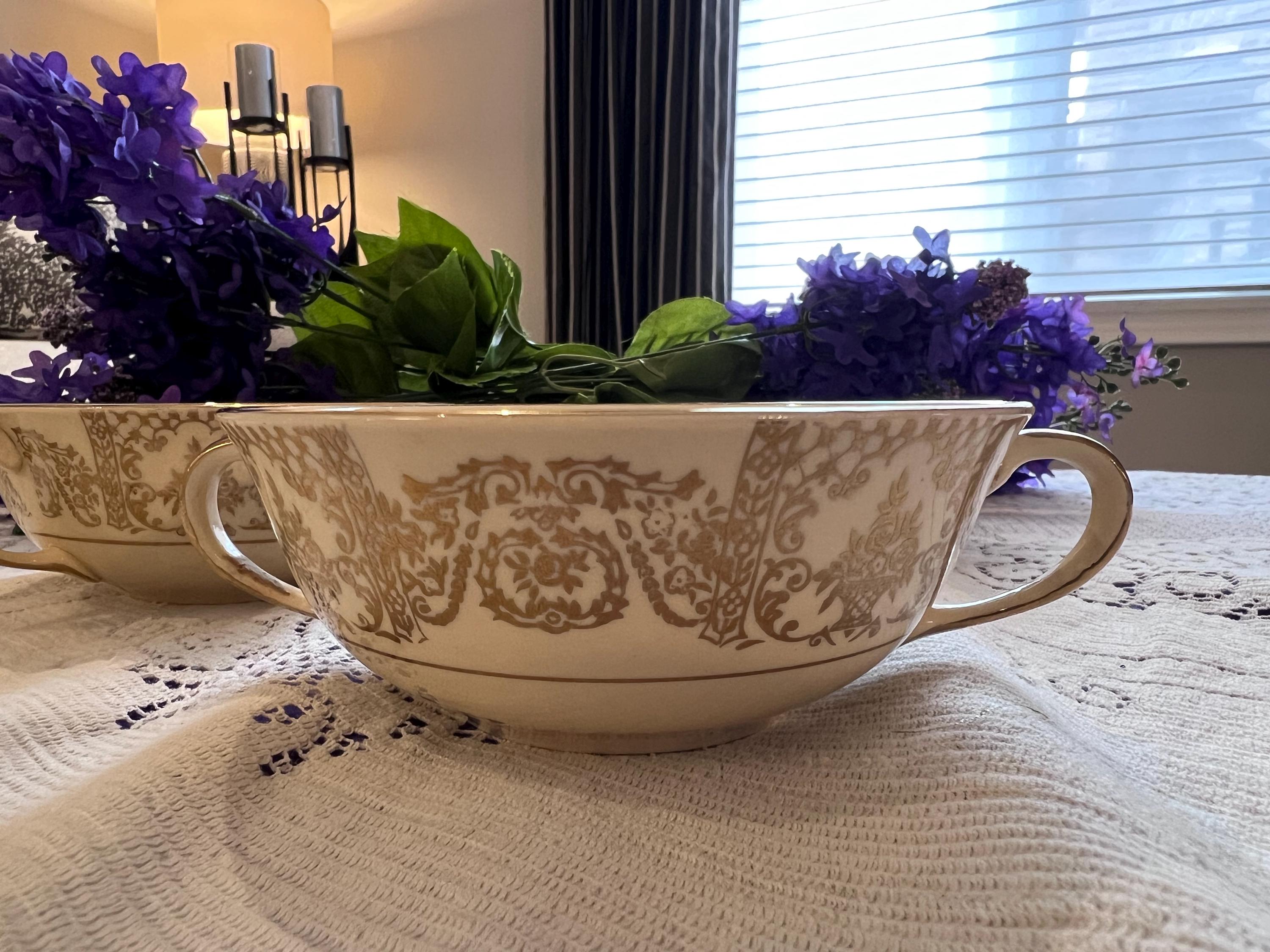Vintage Johnson Brothers Gold Filigree Bouillon Cups – Set of 3, Neoclassical Tableware