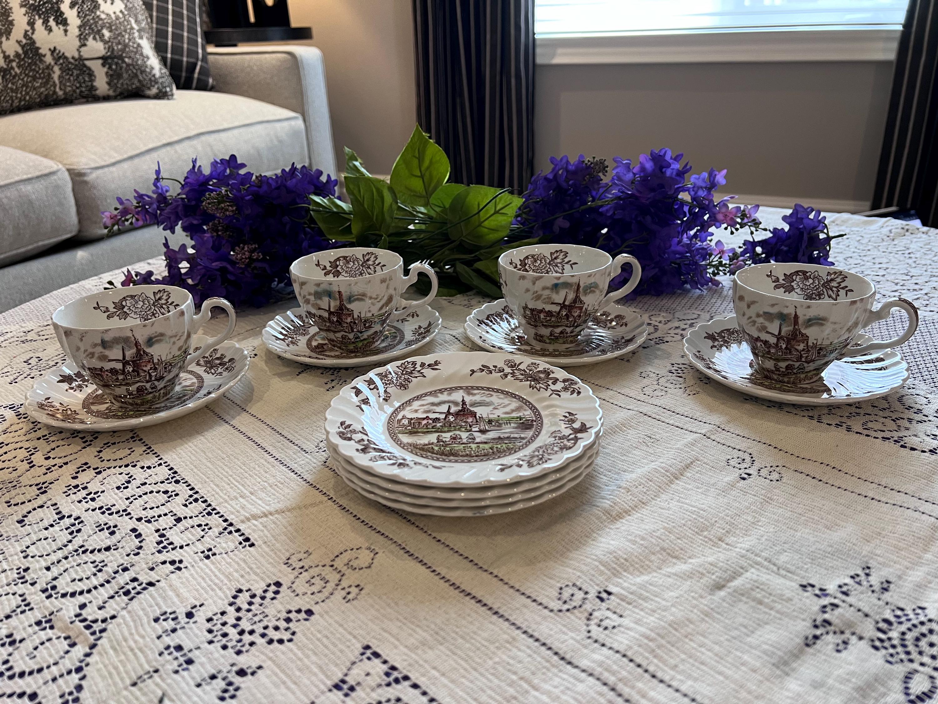 Johnson Brothers Tulip Time Tea Set | Brown Transferware Cottagecore Collection