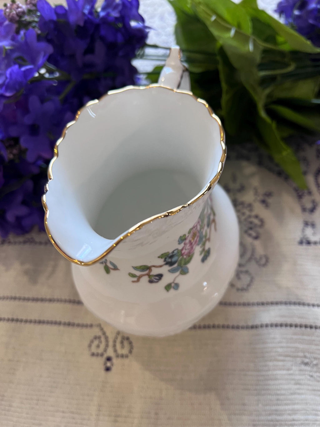 Vintage Aynsley Pembroke Pitcher – Bird Floral Creamer, Gold Trim