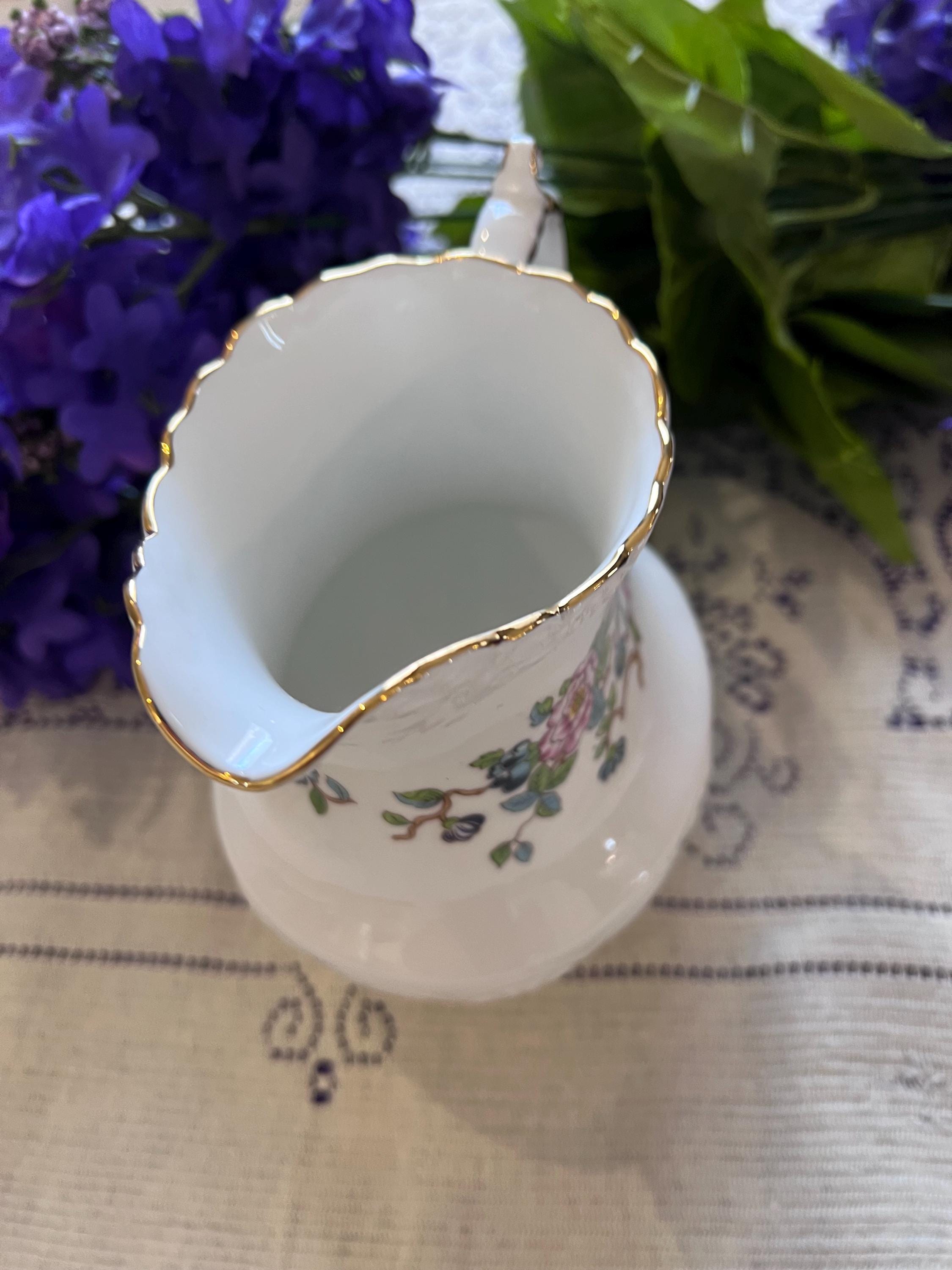Vintage Aynsley Pembroke Pitcher – Bird Floral Creamer, Gold Trim