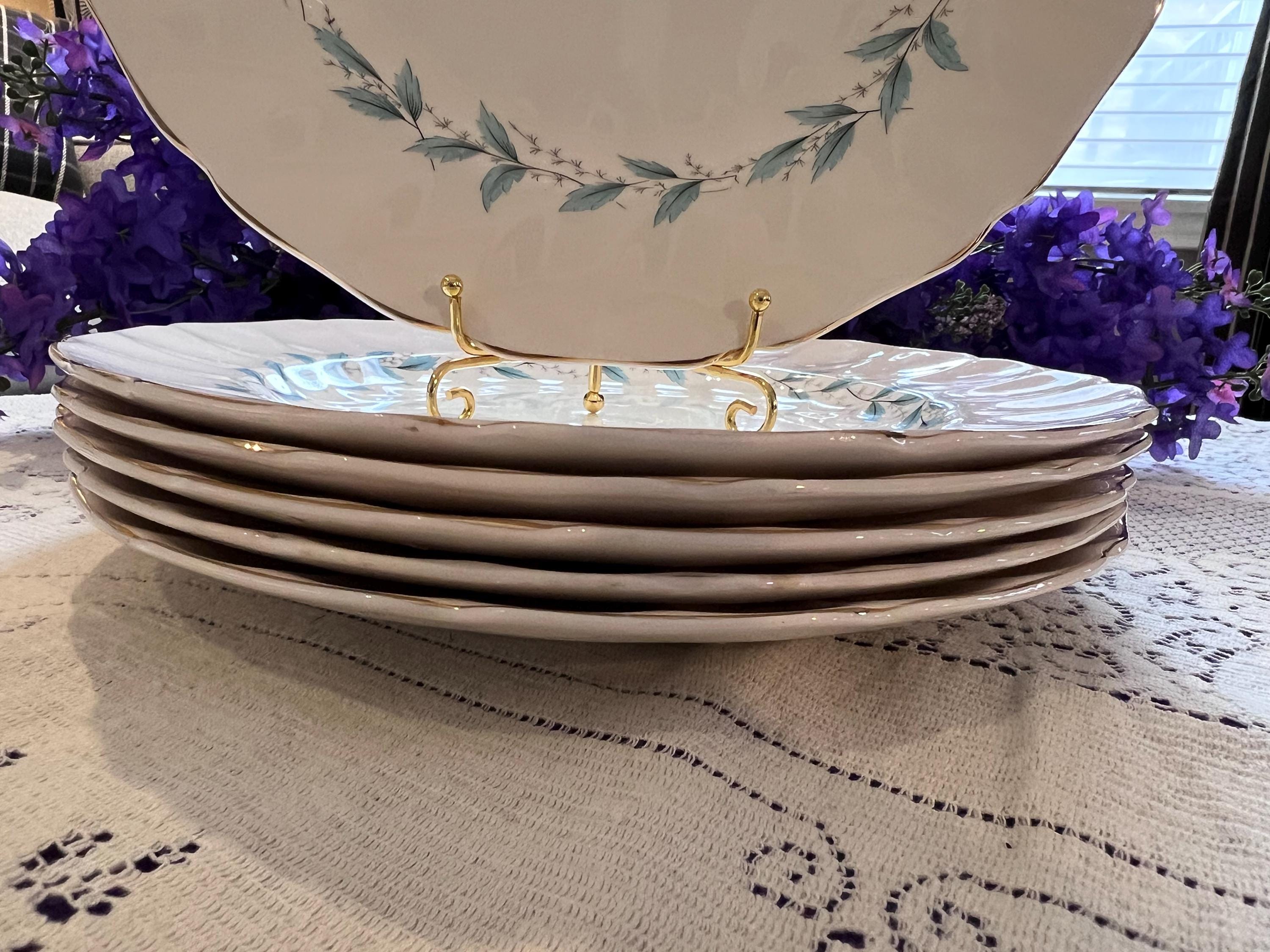 Set of 6 Vintage Sovereign Potters Blue Wreath Dessert Plates | Made England Decorated Canada