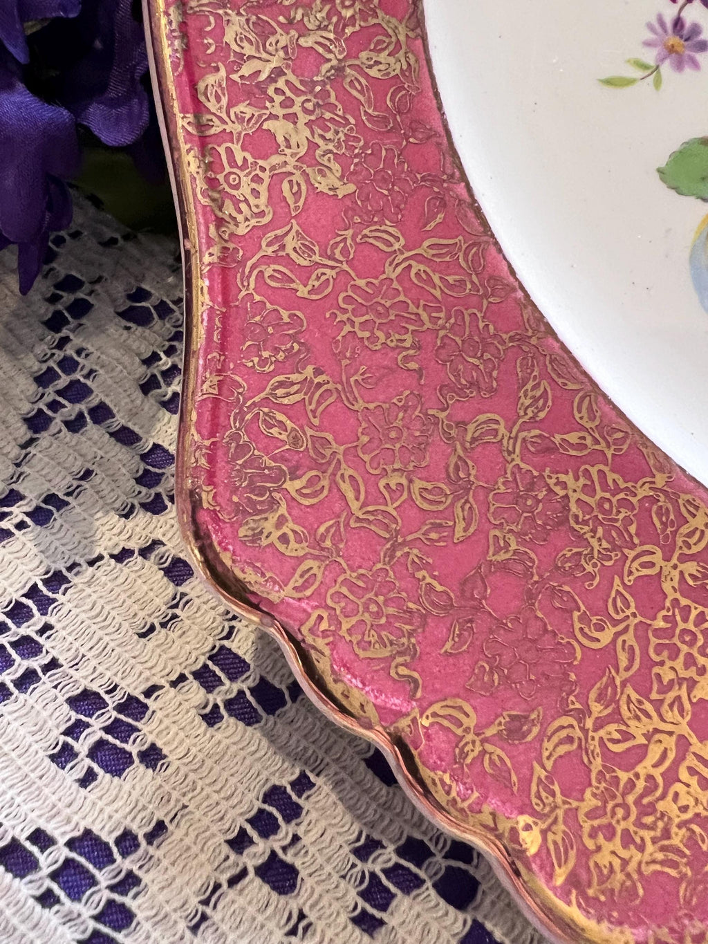 Royal Winton Grimwades Claret Gold Chintz Square Plate | Hand-Painted Floral Center, Filigree Border