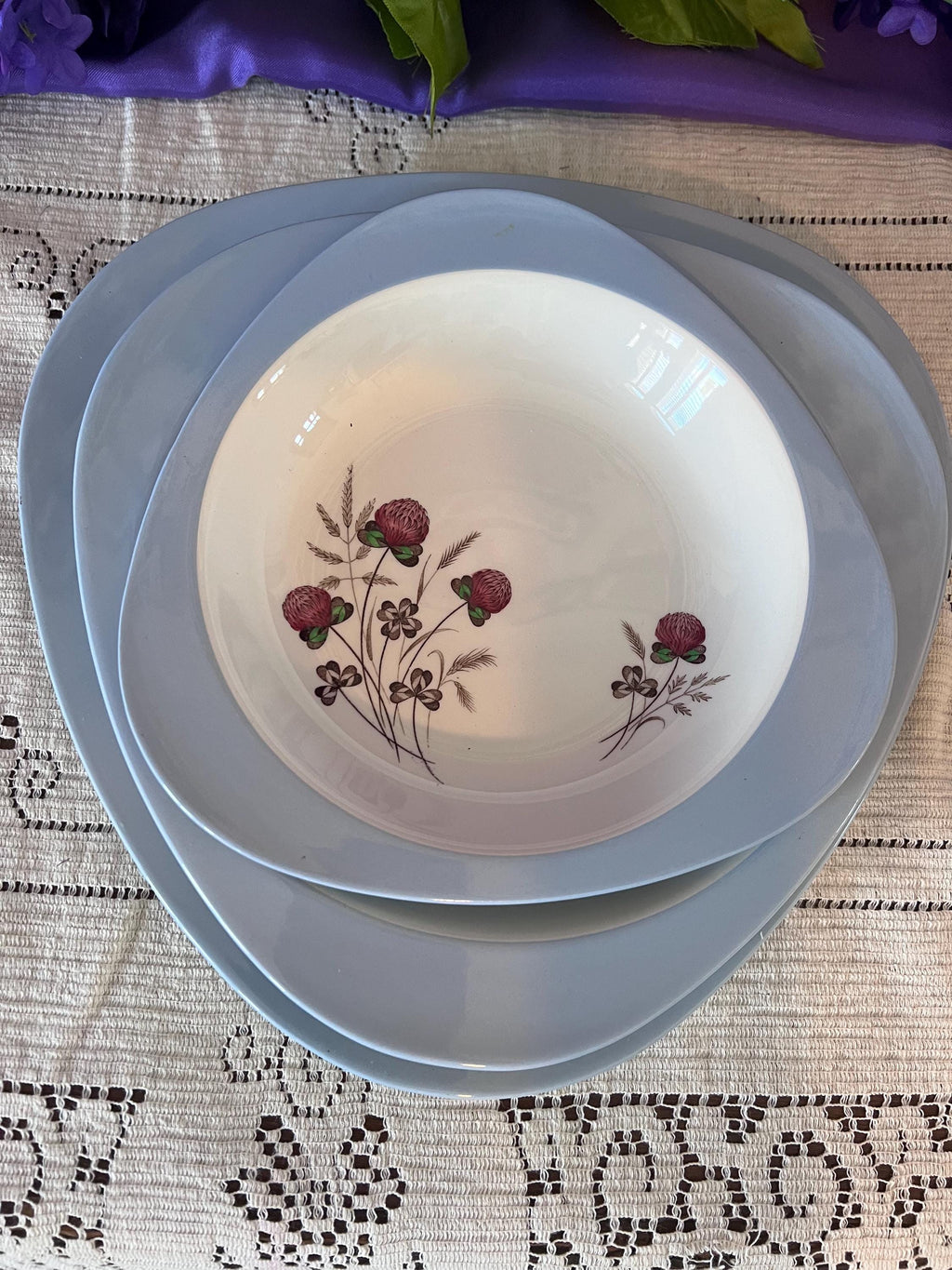 Vintage Spode Summer Days Dinnerware – Build Your Set – Pristine S3304 Red Clover and Blue Rim Replacements – Sets of 2