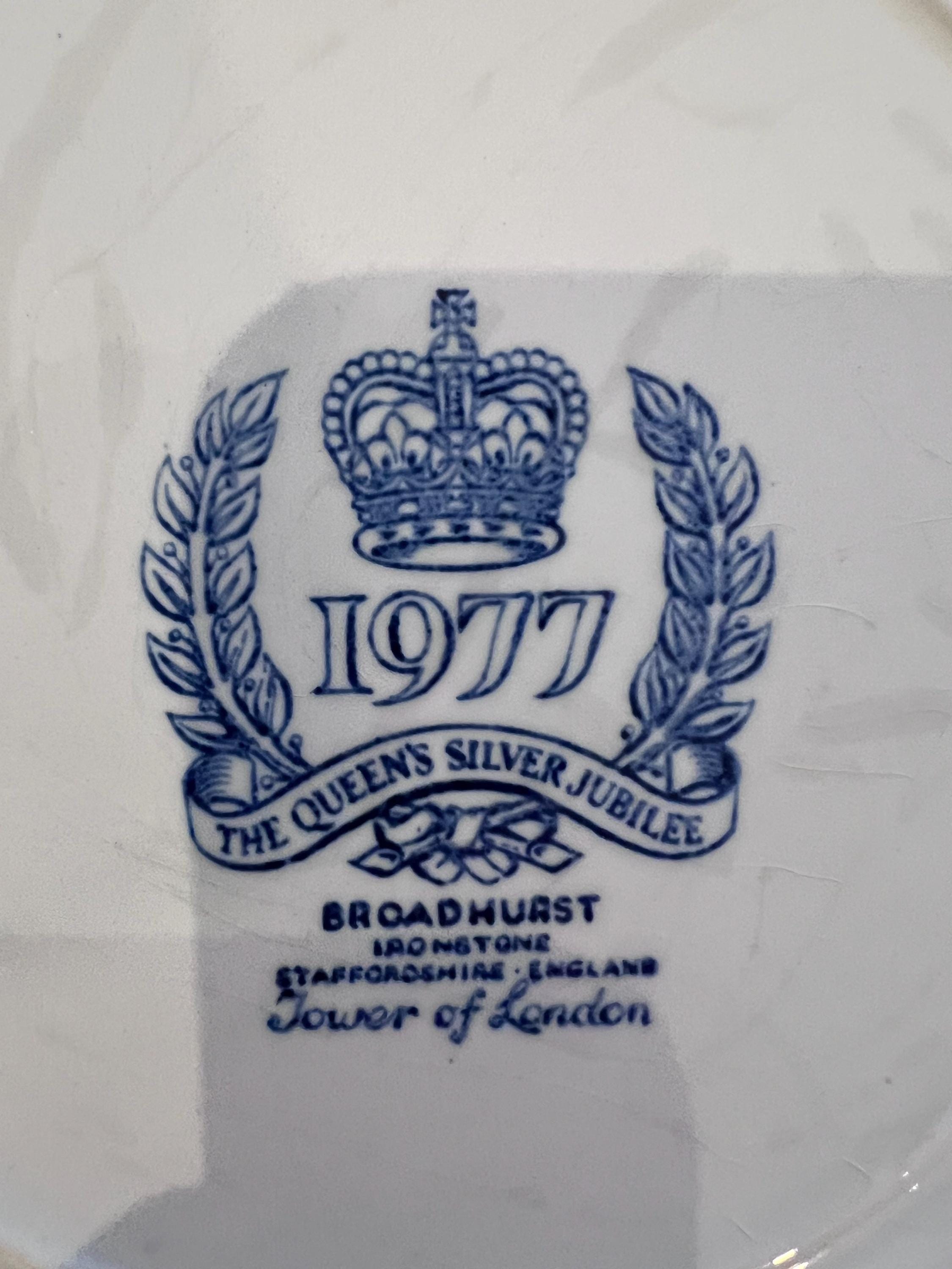 Vintage Broadhurst Ironstone Plates – Tower of London, Silver Jubilee (Set of 2)